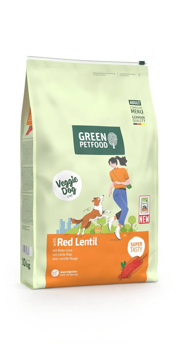 Green Petfood VeggieDog mit roter Linse (1 x 10 kg) | Adult | Premium Trockenfutter für ausgewachsene Hunde | 100% vegetarisch | weizenfrei | besonders verträglich mit Flohsamenschalen | 1er Pack