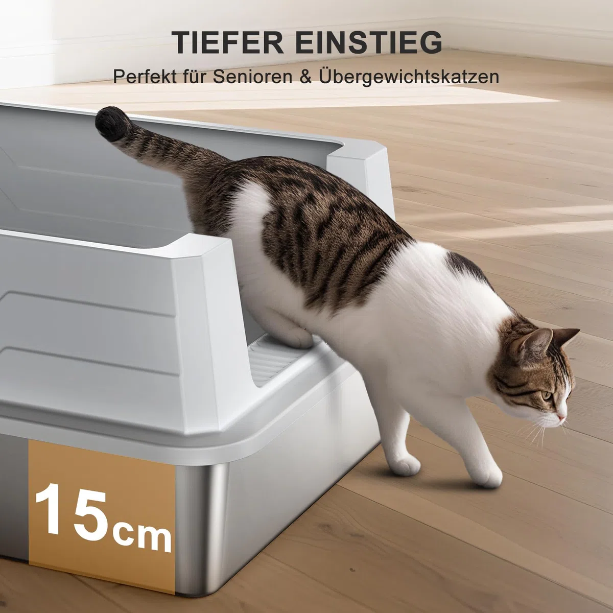 MIXJOY XXXL Katzenklo Edelstahl, Katzenklo Extra Groß 71x51x30 cm, Offene Katzentoilette Edelstahl Passend für Große Katzenrassen und Mehrkathenhaushalte, Großformatige Hochrand-Ausführung