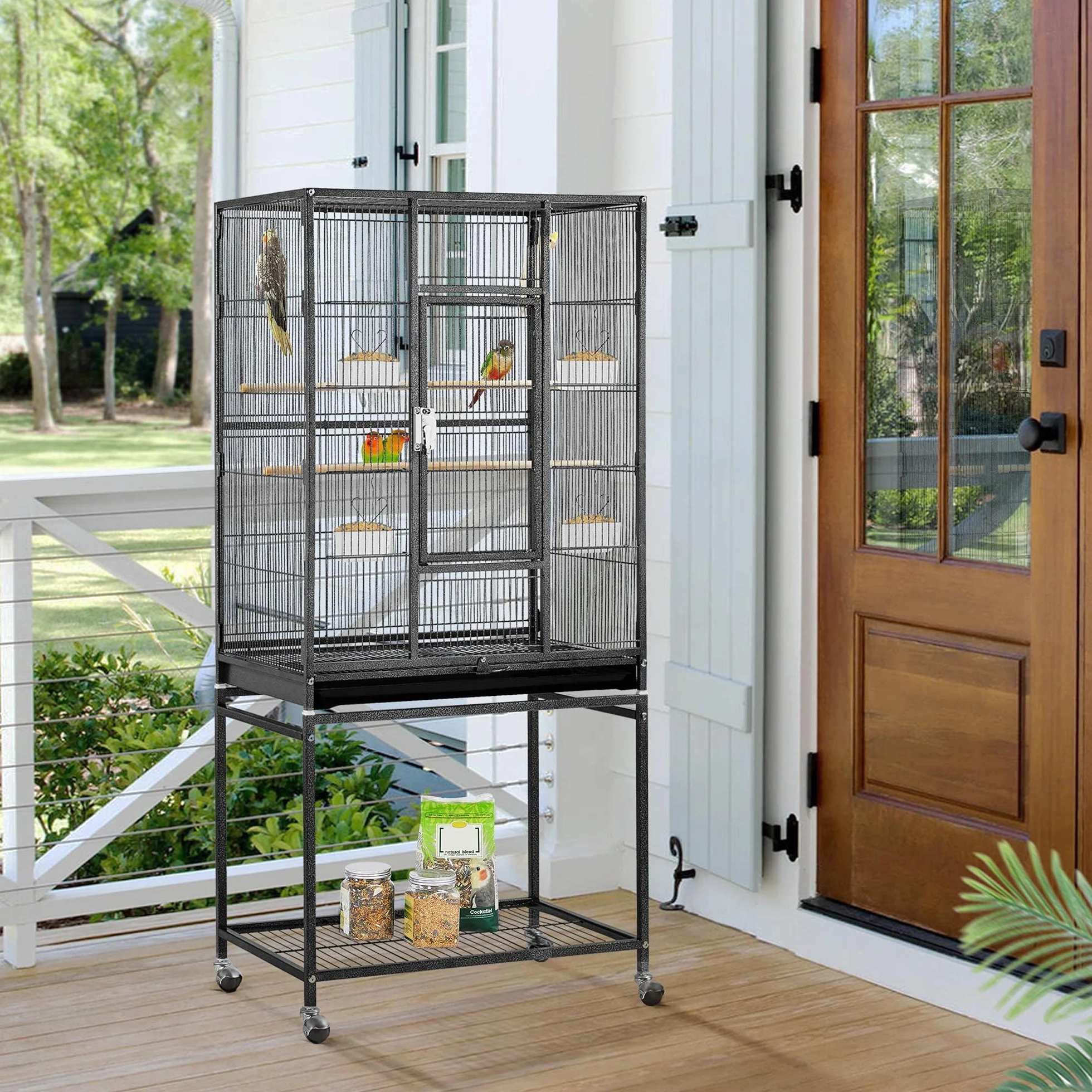 Yaheetech Vogelvoliere Vogelkäfig Voliere Vogelhaus mit Rollen für Nymphensittiche, Papageien, Schwarz