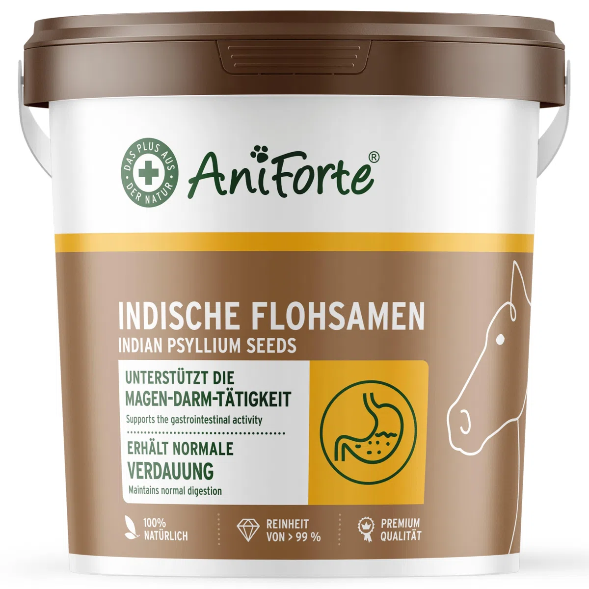 AniForte Flohsamen Pferd 3kg – Indische Flohsamenschalen & Psyllium bei Kotwasser, Sandkoliken & Verstopfung, für Darmreinigung & Verdauung, optimiert Kotbeschaffenheit, Rohkost-Qualität
