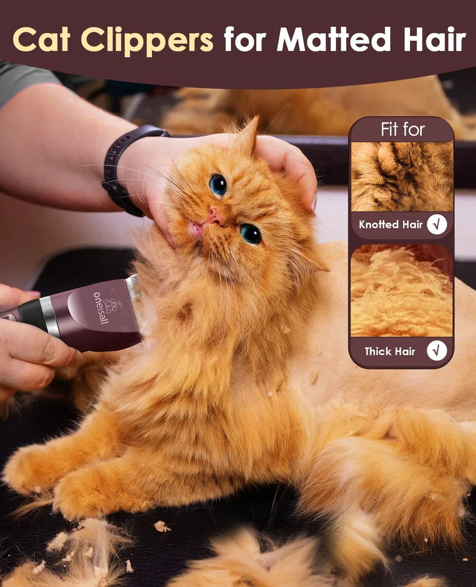oneisall Leise Schermaschine Katze Hunde, Profi Haarschneidemaschine für langhaarkatzen mit dichtem Fell, Hundeschermaschine katzenrasierer mit leistungstarken Motor (Rosa)