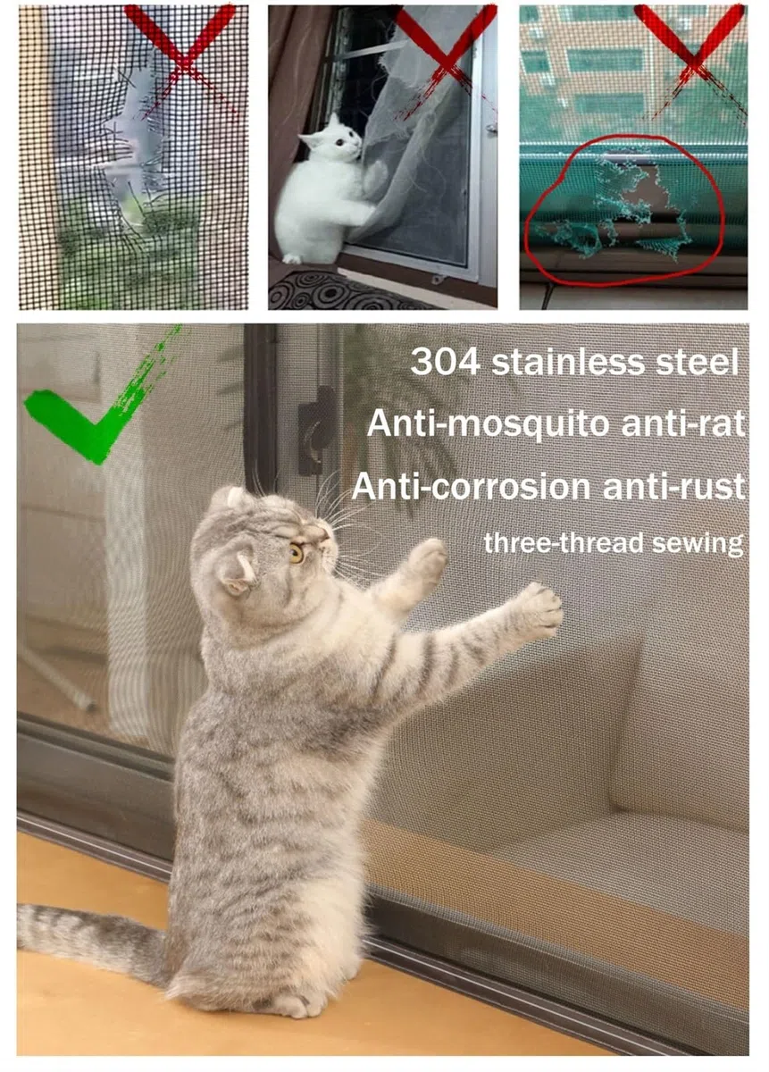 Katzennetz Fenster für Balkon Ohne Bohren Edelstahl, Katzensichere Fliegengitter mit Klettband Selbstklebend, Katzensichere Fliegengitter Fliegennetz Fenster Transparent Langlebig Robust(120x140cm)