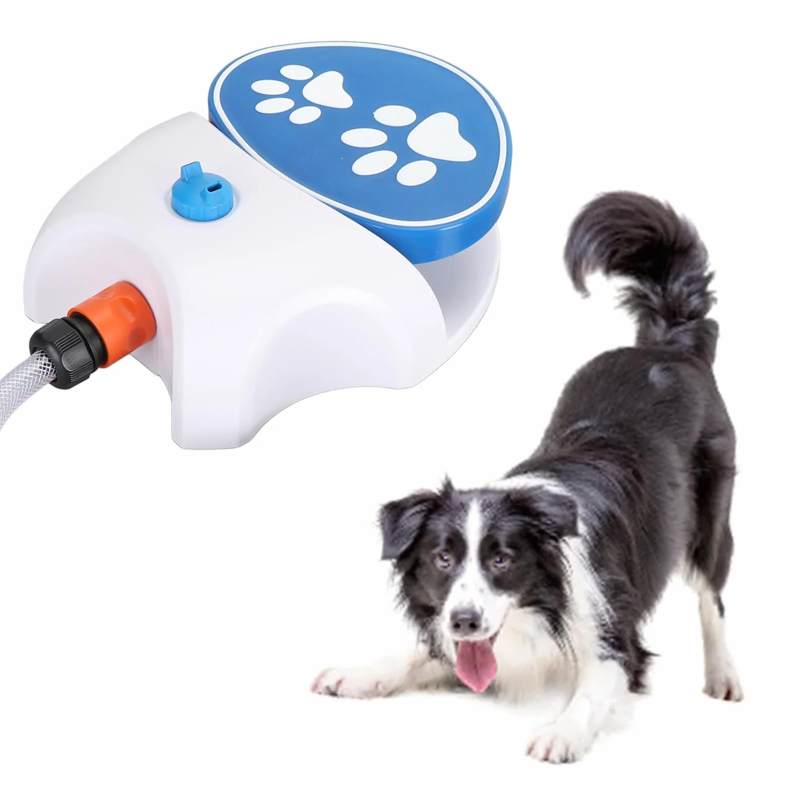 Hundesprinkler für den Außenbereich, Hundewasserbrunnen, Step On aktivierter Hundewasserspender, Hundesprinkler, Trinkwasserspender mit Schlauch, Hundewasserspielzeug