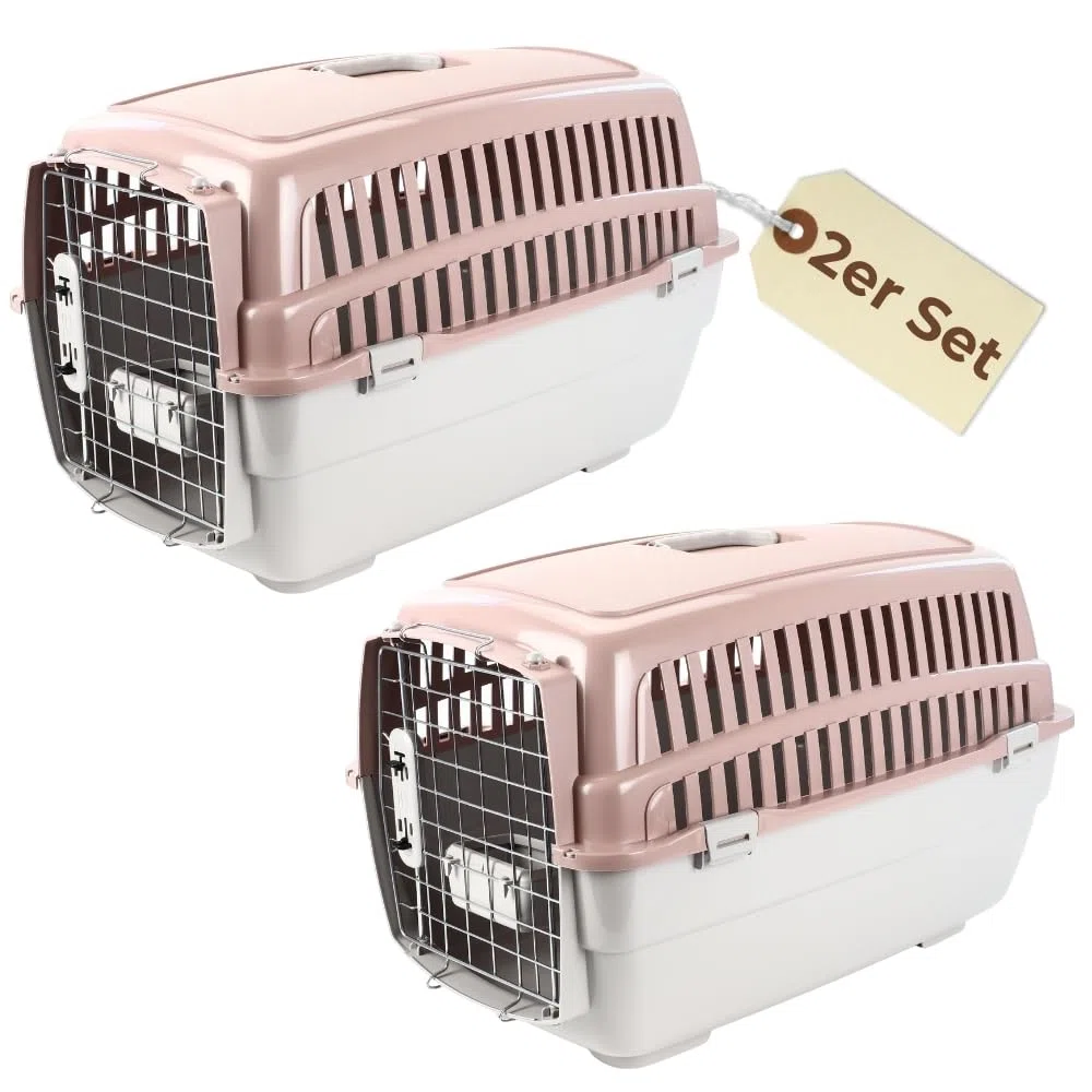 2er Set Transportbox IATA Flugbox Flugzeug Hundebox Hunde Transportbox Hund für 2 Tiertransportbox Hundetransportbox Gr. L
