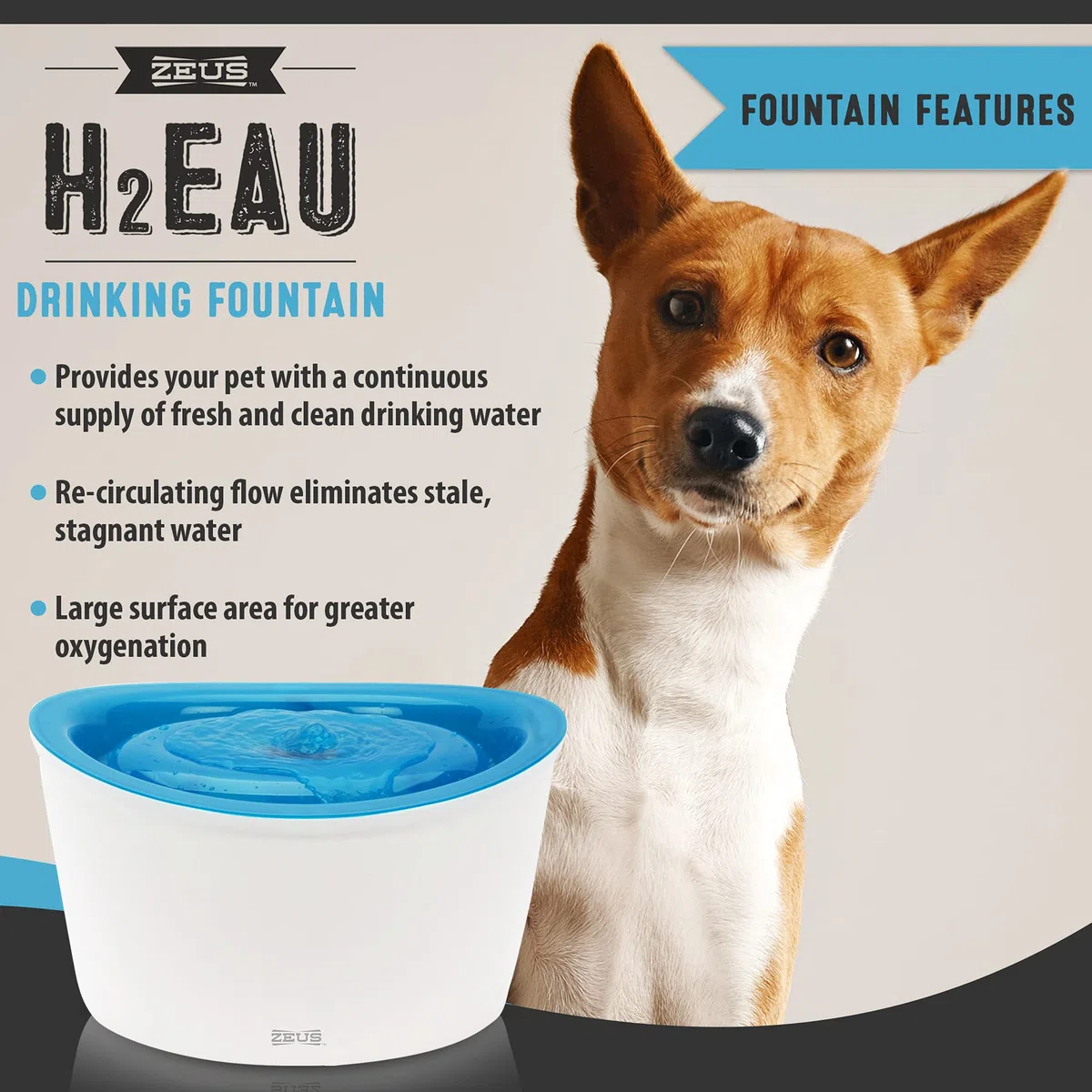 Zeus Trinkbrunnen für Hunde, weiß/blau, 6L
