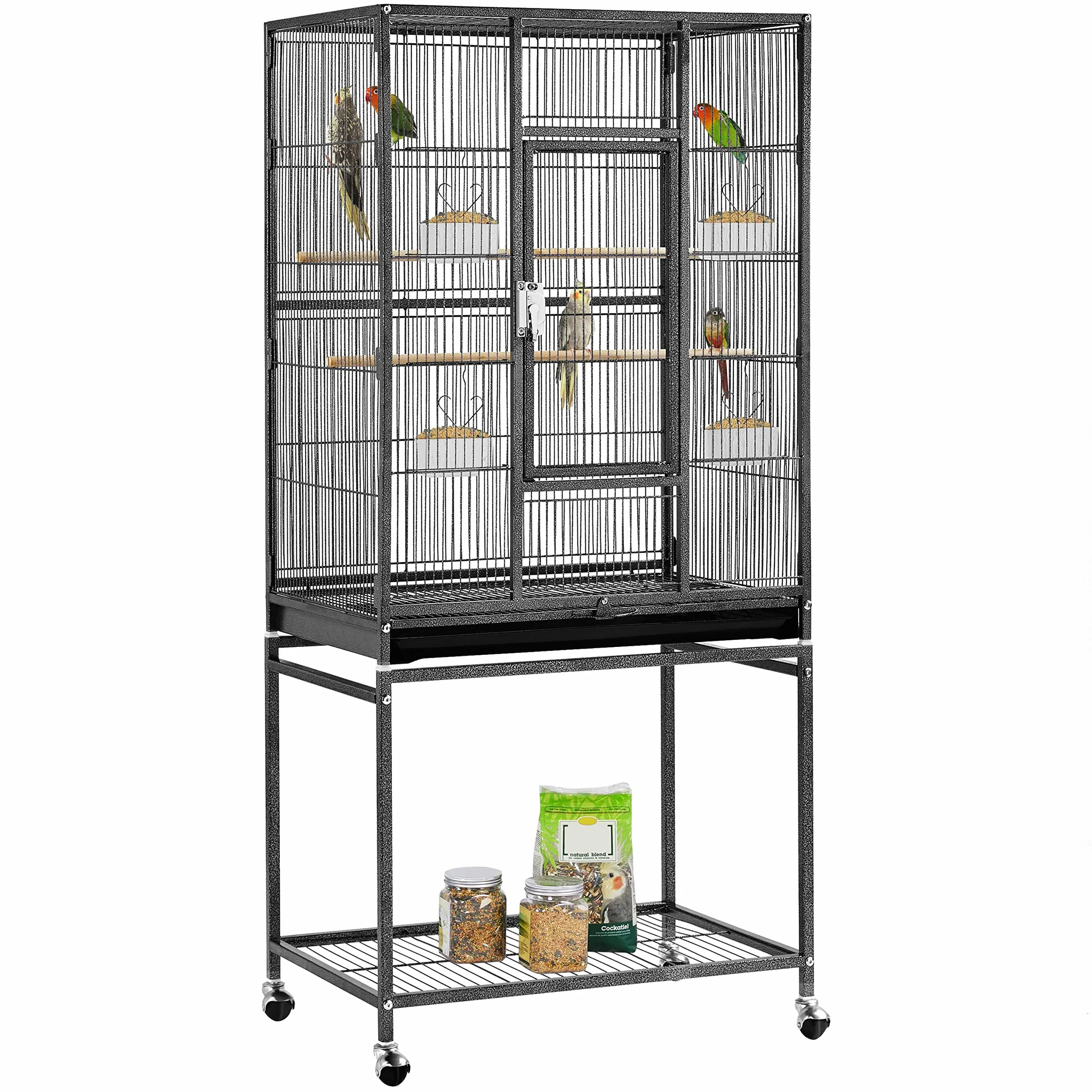 Yaheetech Vogelvoliere Vogelkäfig Voliere Vogelhaus mit Rollen für Nymphensittiche, Papageien, Schwarz