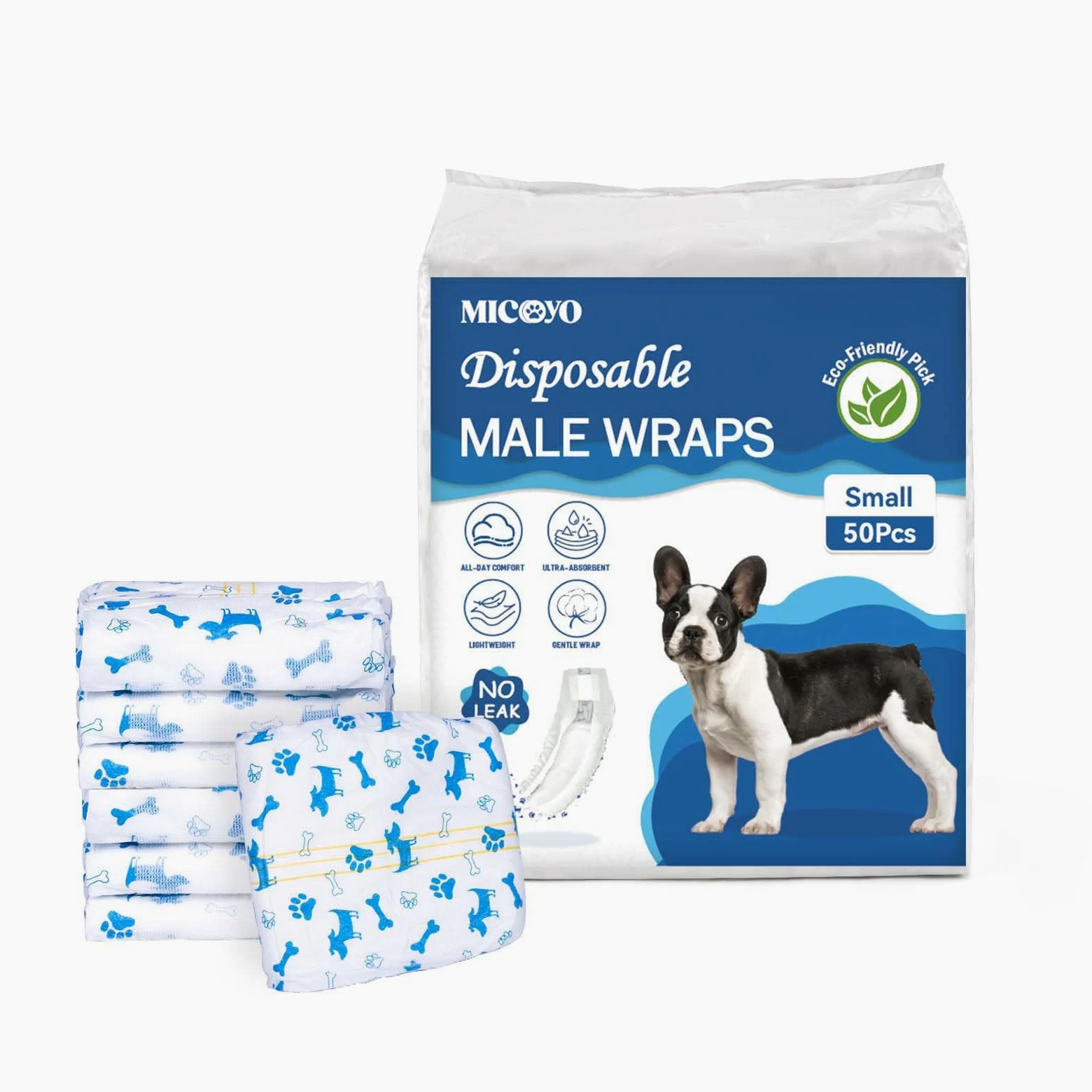 MICOOYO Wegwerf-Hundewindeln Rüde - Windeln für Hunde Haustier Hundewelpe, Super Saugfähige Hundewraps mit Nässeindikator(S-50)