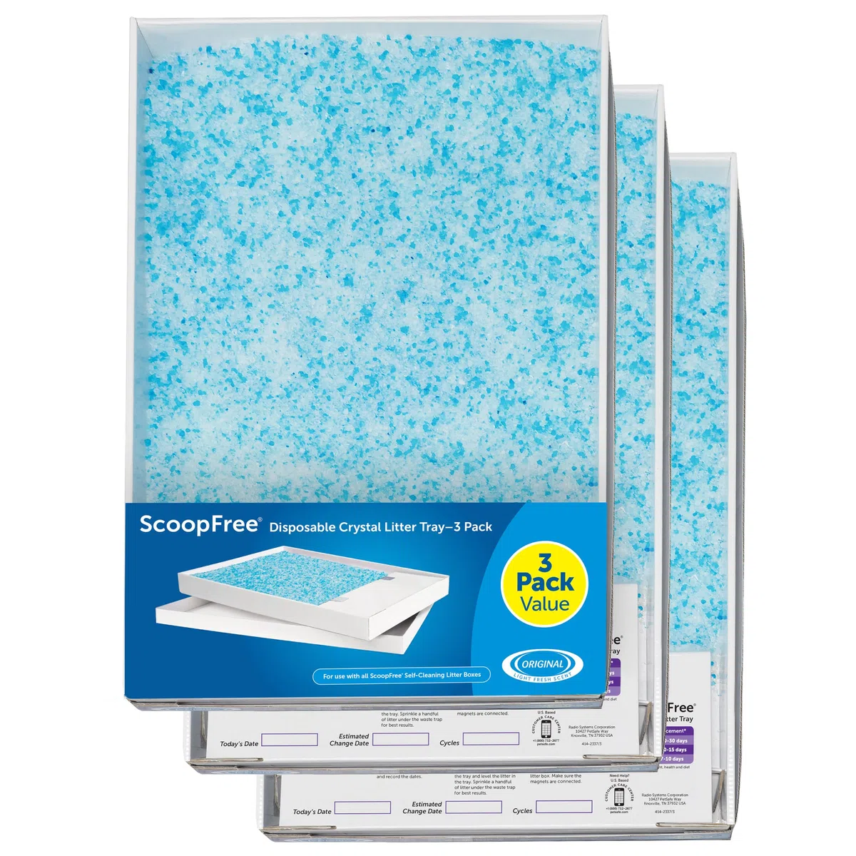 PetSafe ScoopFree Ersatzschale mit Blauem Kristall Katzenstreu - Geruchskontrolle, Staubfrei, Auslaufschutz - 3er-Pack