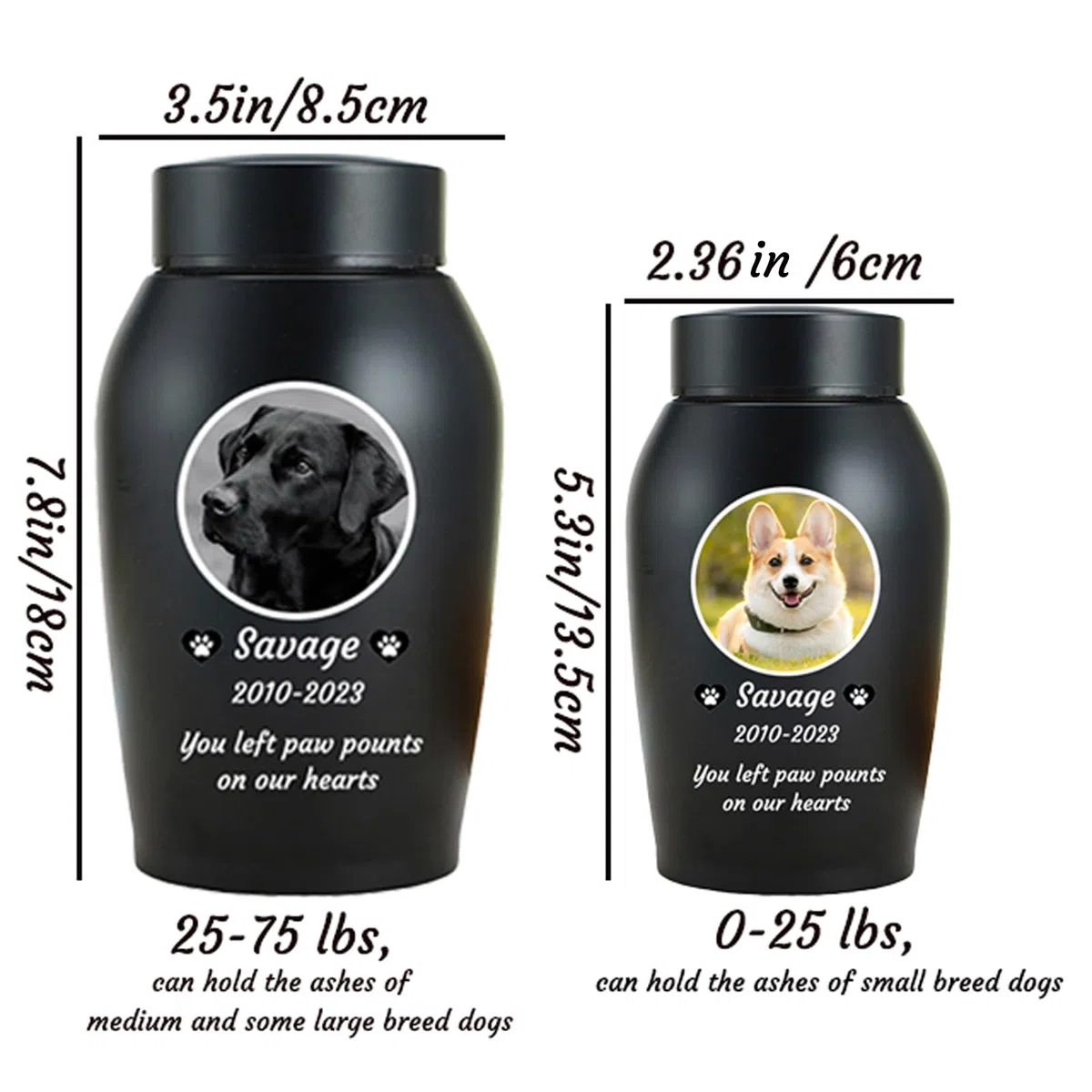Haustier Urnen für Hunde Asche personalisiert, Hund Urnen für Asche anpassbar, Edelstahl Hund Einäscherung Urnen Hund Memorial Keepsake Urnen,Schwarz,Big