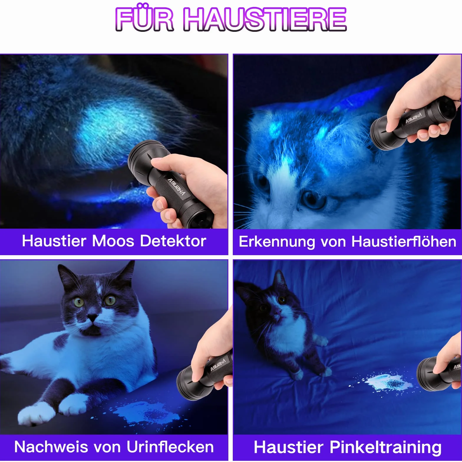 Vansky UV Schwarzlicht Taschenlampe: 395nm UV Lampe mit 51 LEDs als Urin-Detektor für Eingetrocknete Flecken Ihrer Hunde, Katzen und Nagetiere auf Teppichen Böden inkl. 3xAA-Batterien