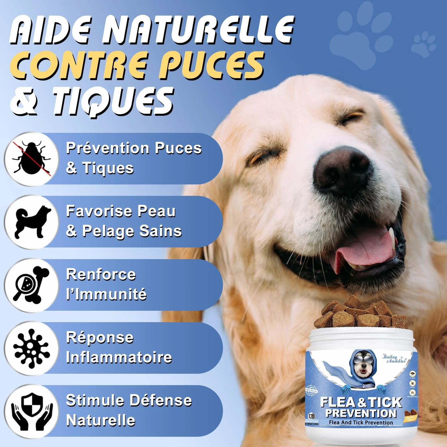 Flea and Tick Chewables for Dogs | Flöhe & Zecken | Premium Nahrungsergänzungsmittel für Hunde | Omega 3, Probiotika, britische Marke – Tierarztformel | Huhn | 300 g