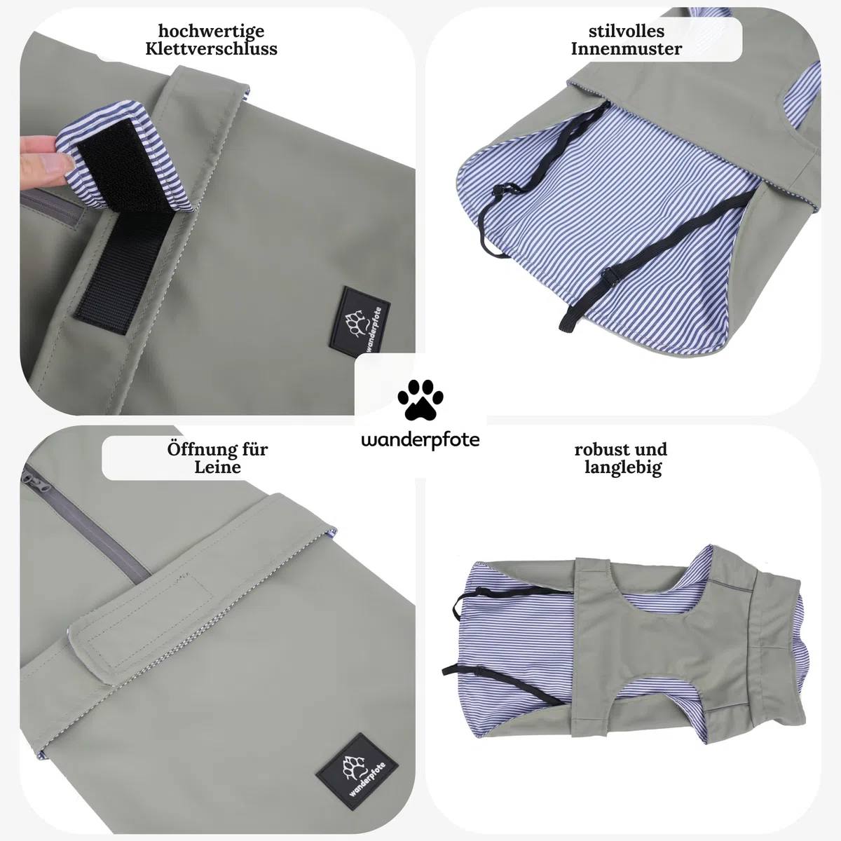 Hunderegenmantel in Grau, Größe L – Hundemantel Stilvoll und Elegant – wasserdichte Hundejacke - optimal für kleine und mittelgroße Hund – minimalistische Hunderegenjacke