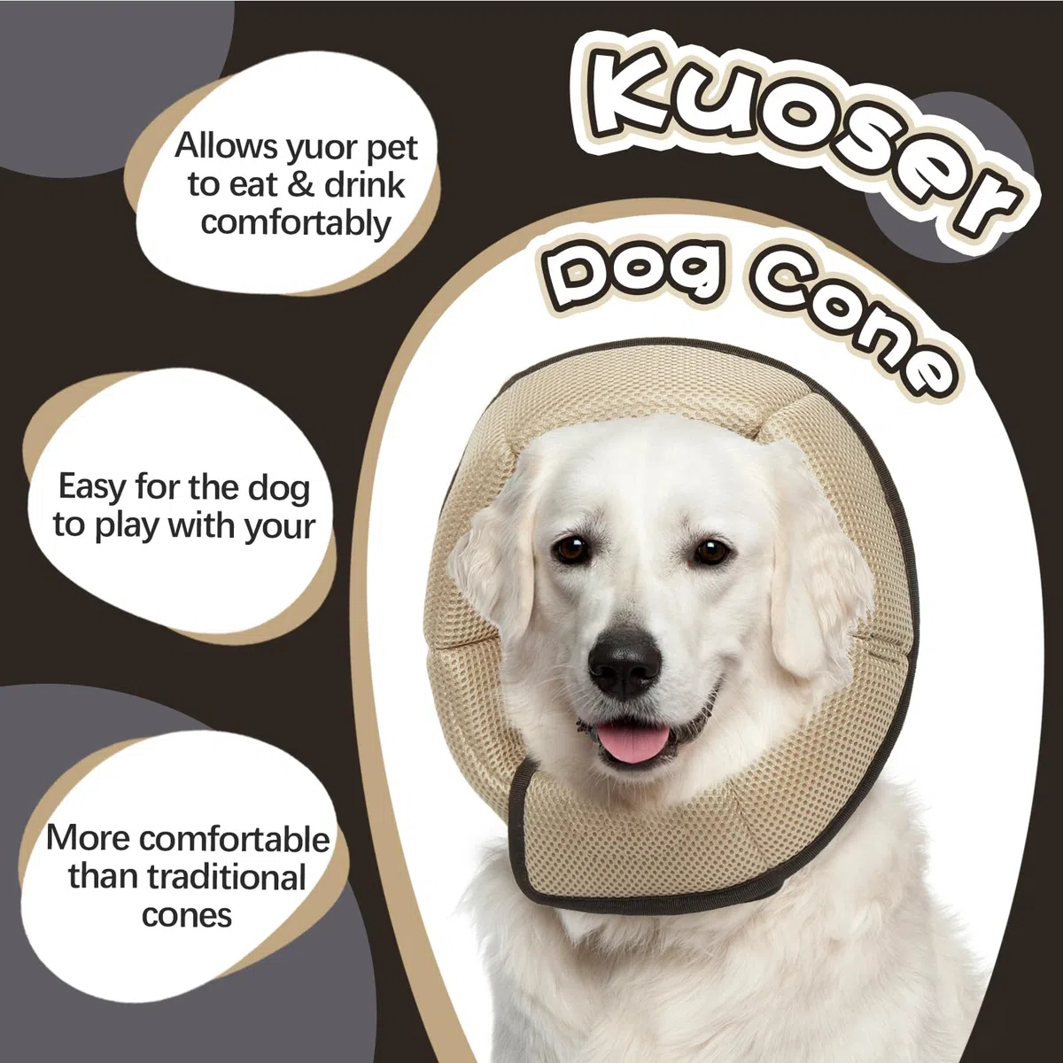Kuoser Hundehalsbund, bequemer Leckschutz, Hundespezialhalsband, Einstellbares Hundehalsband, Leckschutz verhindert Bisse und Leckwunden, braun, XL