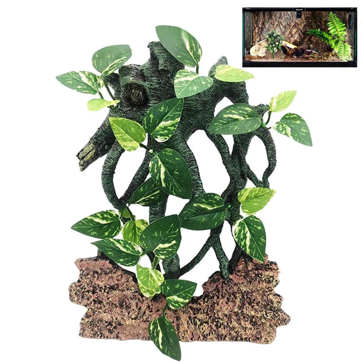 Reptilien Kletterzweig Saugnapf Baum mit Blättern Flexibel Lebensraum Natur Gehege Zubehör Schlange Bartagame Terrarium Dekoration