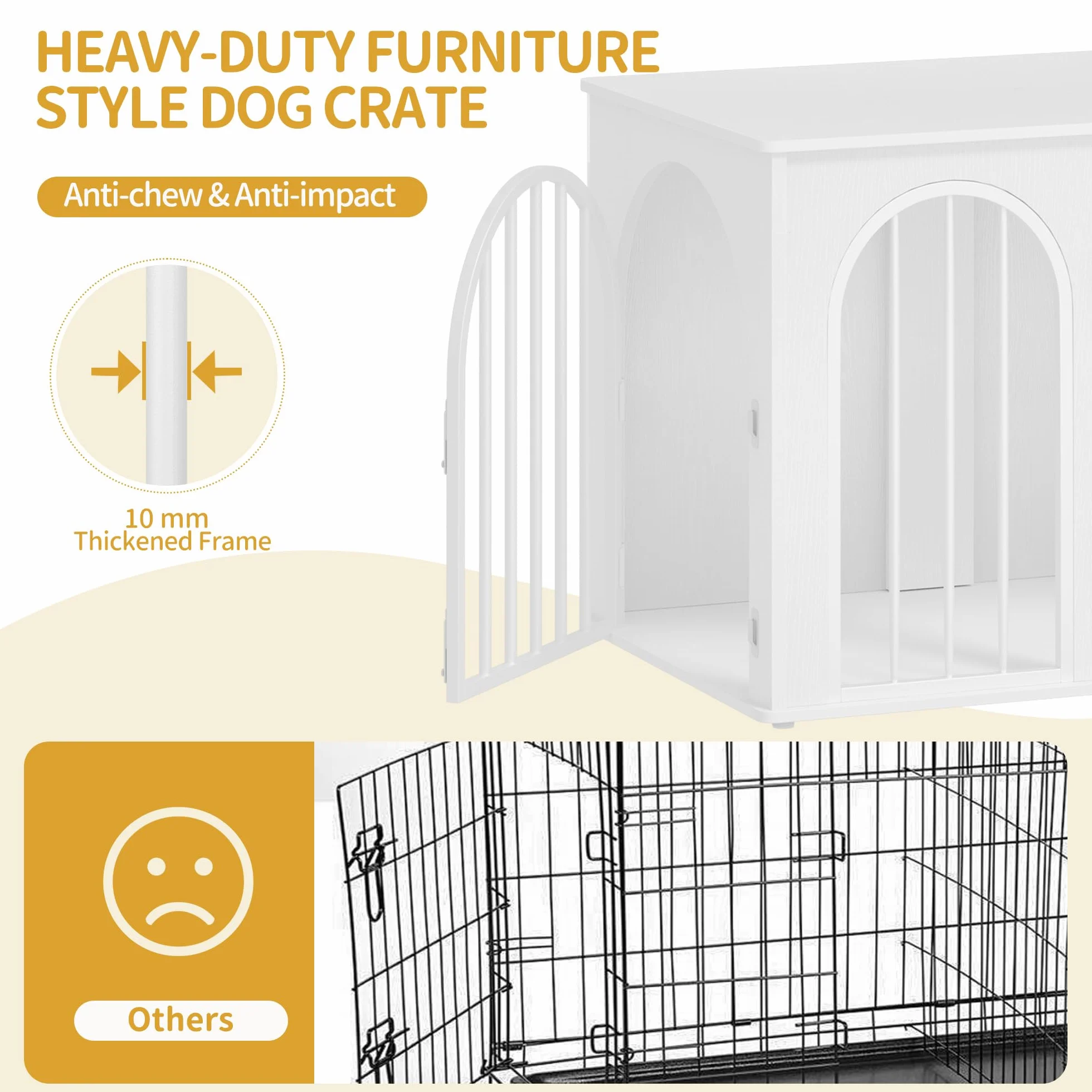 Hzuaneri Hundekäfig Möbel, 80cm Hundebox für Zuhause, 3 Türen, Bogentür, Moderne Hundebox Indoor für Hunde, Beistelltisch, Hundekäfig Hochbelastbar, 80 x 56 x 61 cm, Weiß DFC85113W