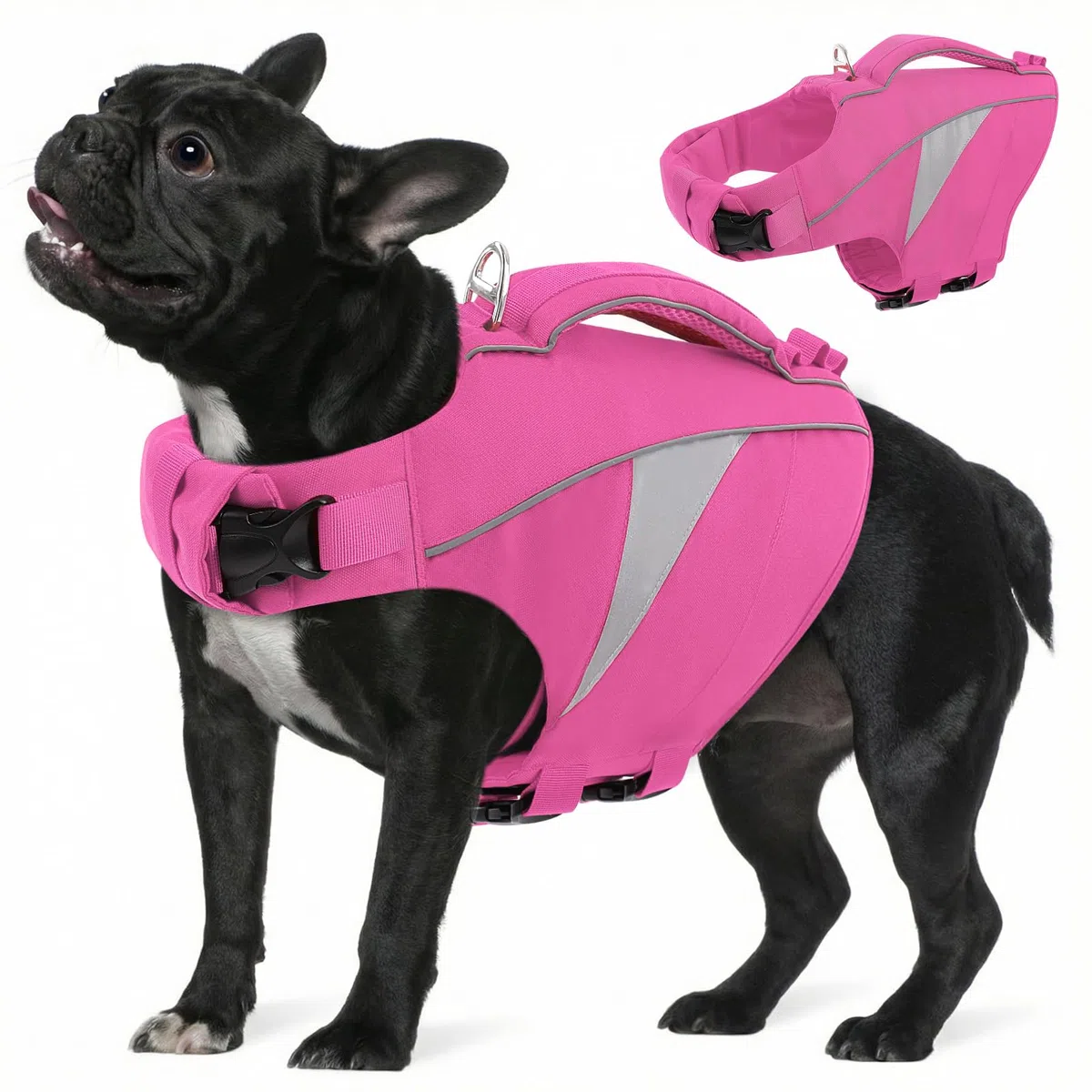 Schwimmweste für Hunde mit Rettungsgriff – Verstellbare Hundeschwimmweste für kleine Hunde– Hoher Auftrieb Life Jacket, Reflektierende Hundeweste Schwimmen & Bootfahren(Rosa S)