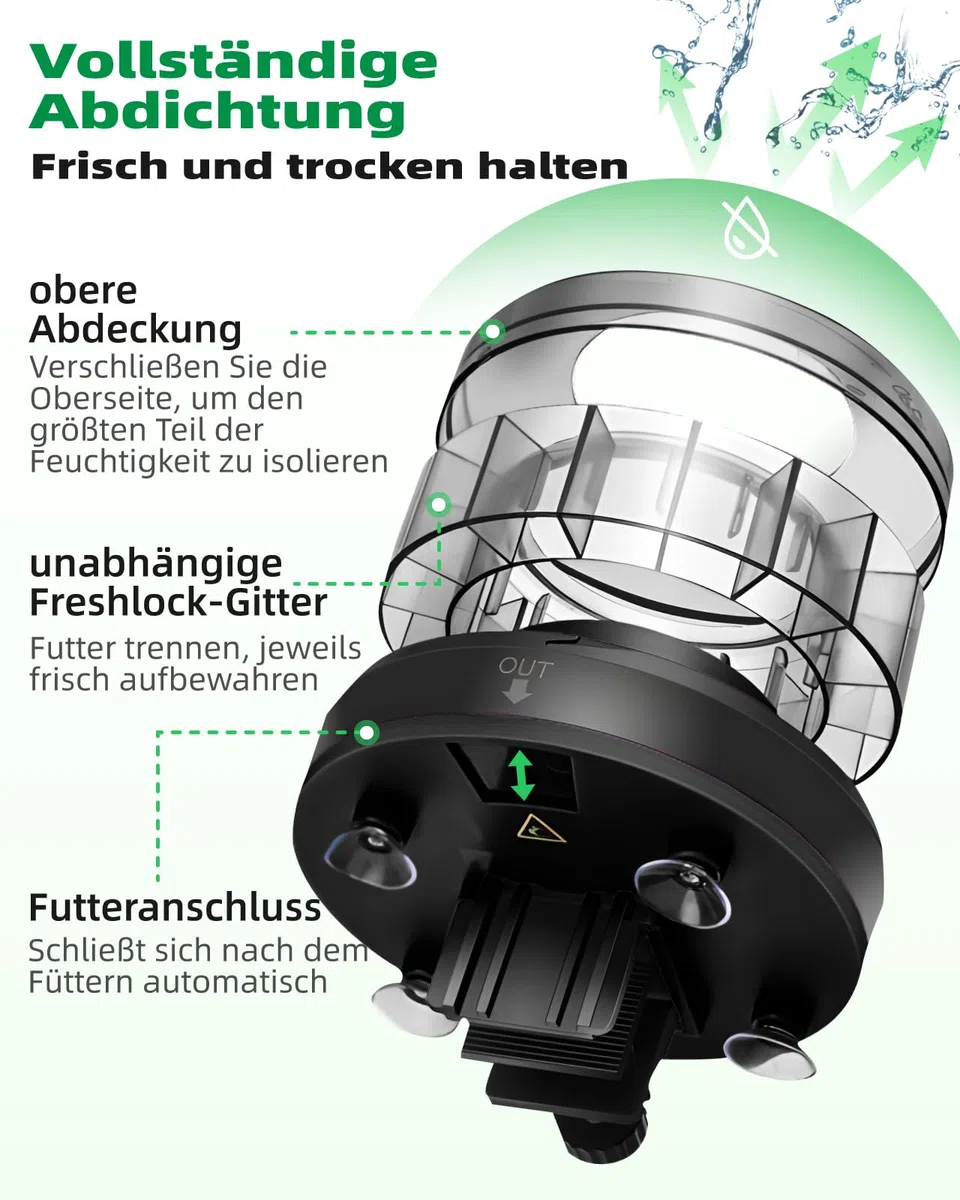 Papettly Futterautomat Aquarium, Automatischer Fischfutterautomat für Aquarium mit Timer, Futterautomat, Wiederaufladbare Fische Fischfutterspender mit USB-Kabel LCD-Anzeige Fisch Futterautomaten