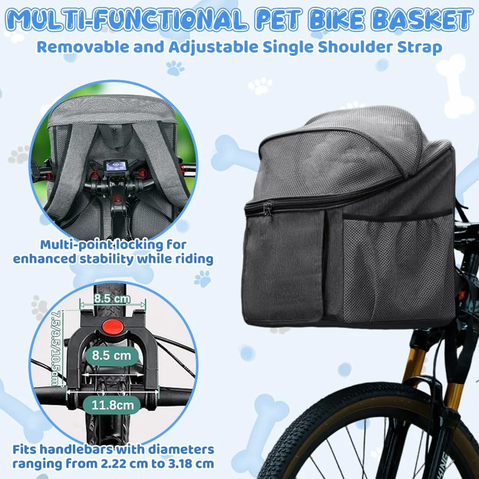 Hundefahrradkorb Vorne bis zu 5 kg, NAVESO 2 in 1 Fahrradkorb Vorne mit Lenker Adapter, Faltbarer Netzgewebe Fahrradkorb Hund für Kleine und mittelgroße Haustiere, 32,8 x 29 x 38,9 cm