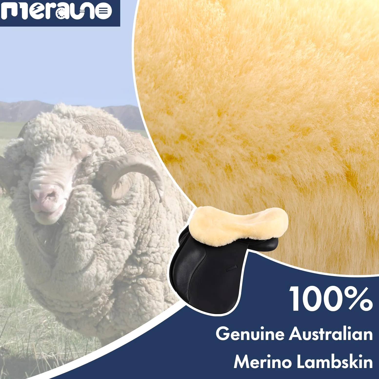 Lammwolle Sattelsitzbezug, aus Merino Lammwolle für optimalen Sitzkomfort, mit Einer regulierbaren Klettstrippe. Passend für alle englische Sättel. Farbe: Natur, Schwarz, Braun, Anthrazit.