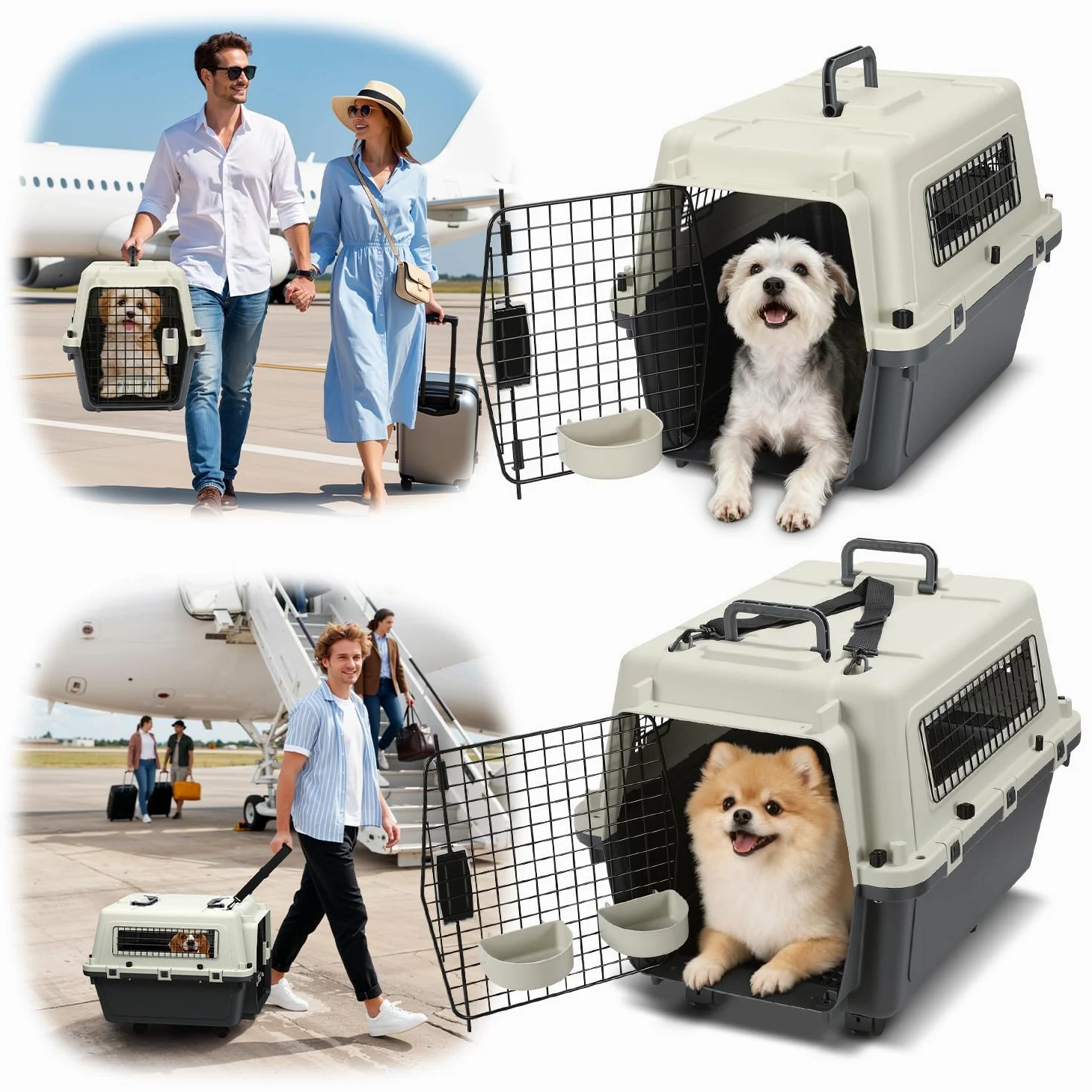 Pet Transportbox für Katzen, kleine Hunde & Nagetiere bis 10 kg, 60,4x42x39,8 cm, Leichte Hundetransportbox mit Metallgitter, Inkl. Grundausstattung