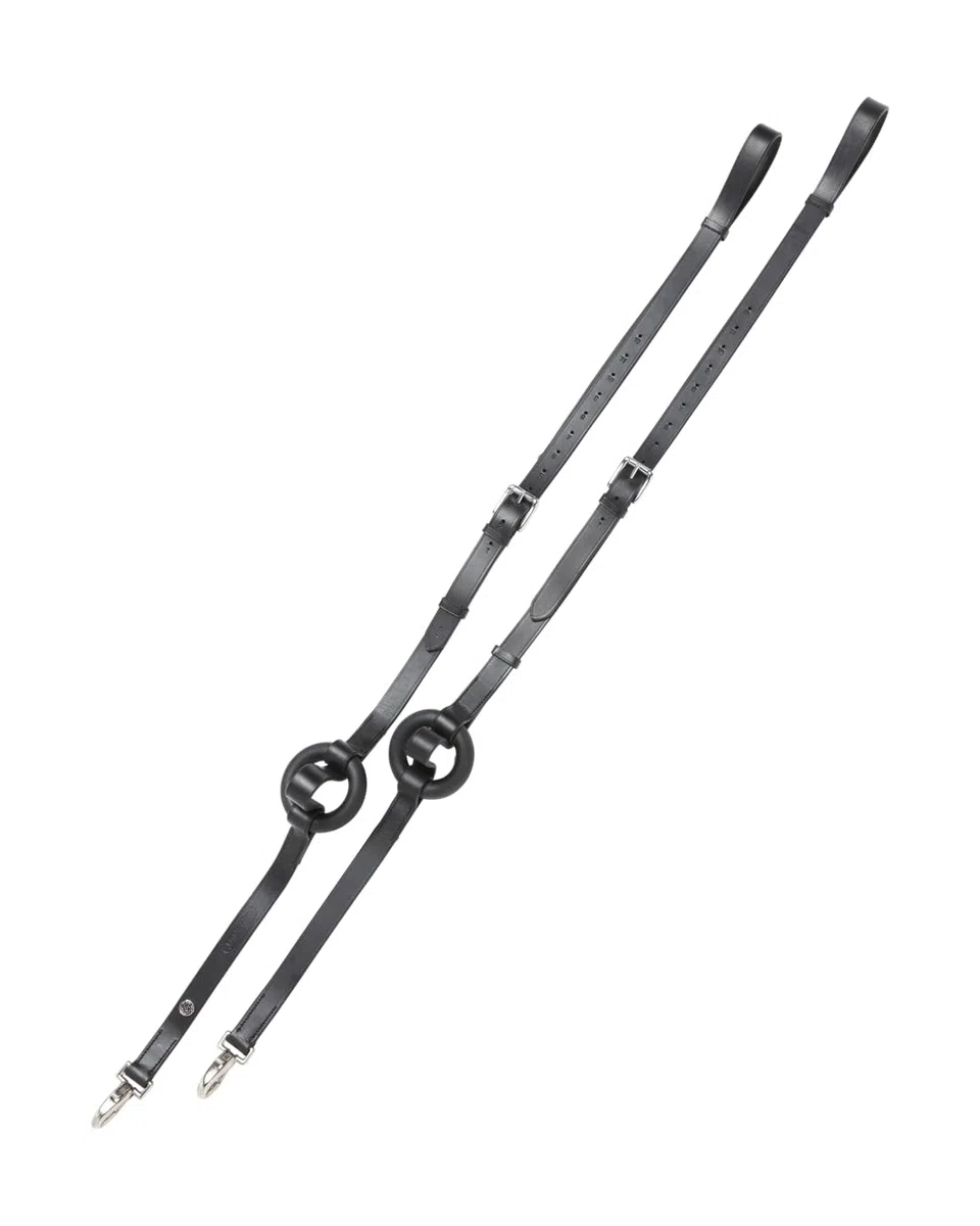 4Horses Ausbinder mit Gummiring, verstellbare Hilfszügel aus Leder mit elastischer Anlehnung, Karabiner und flexiblem Einsatz