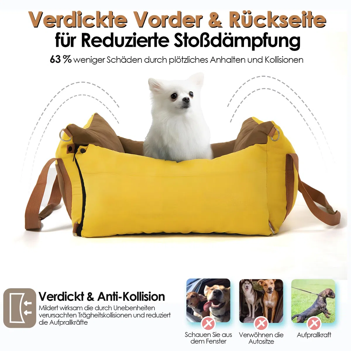 Hundesitz Auto für Kleine Hunde Unter 15KG, Tragbares Hundekorb mit Ausziehbarer Ruhebereich, Abnehmbarer und Waschbarer Auto Reise Hundebett mit Staufächern und Sicherheitsgurt