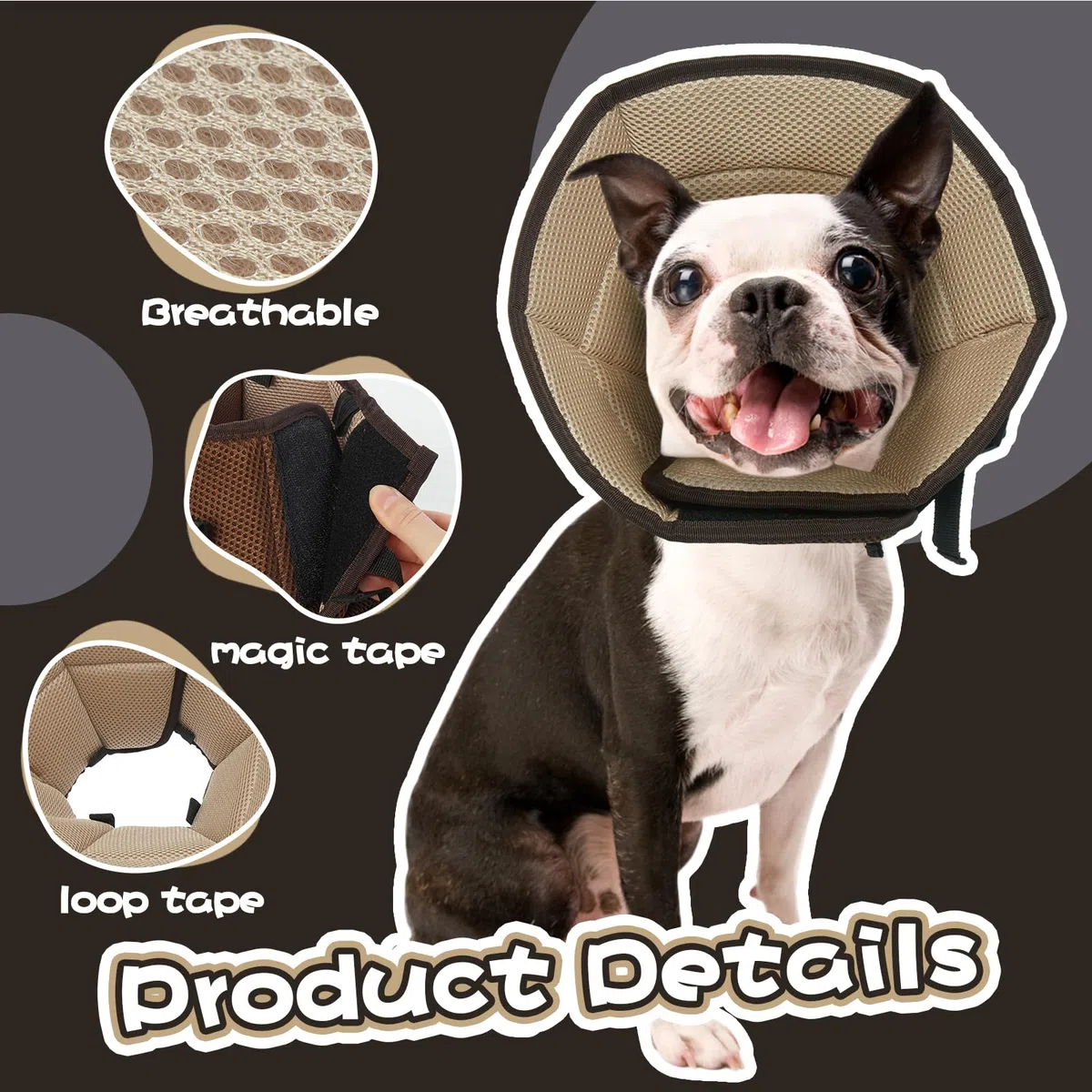 Kuoser Hundehalsbund, bequemer Leckschutz, Hundespezialhalsband, Einstellbares Hundehalsband, Leckschutz verhindert Bisse und Leckwunden, braun, XL