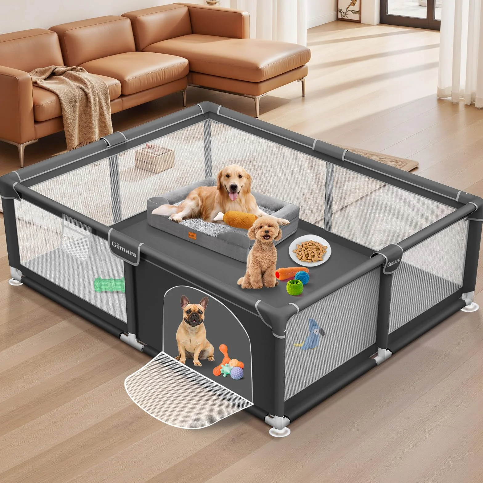 180 x 150 x 66 cm Welpenlaufstall mit Tür, Hundelaufstall für Welpen oder kleine Hunde, Stabiler Sicherheits-Tierlaufstall, Verdickter Stoff, Hochfestes Nylon-Mesh, Für Innen- & Außenbereich, Waschbar