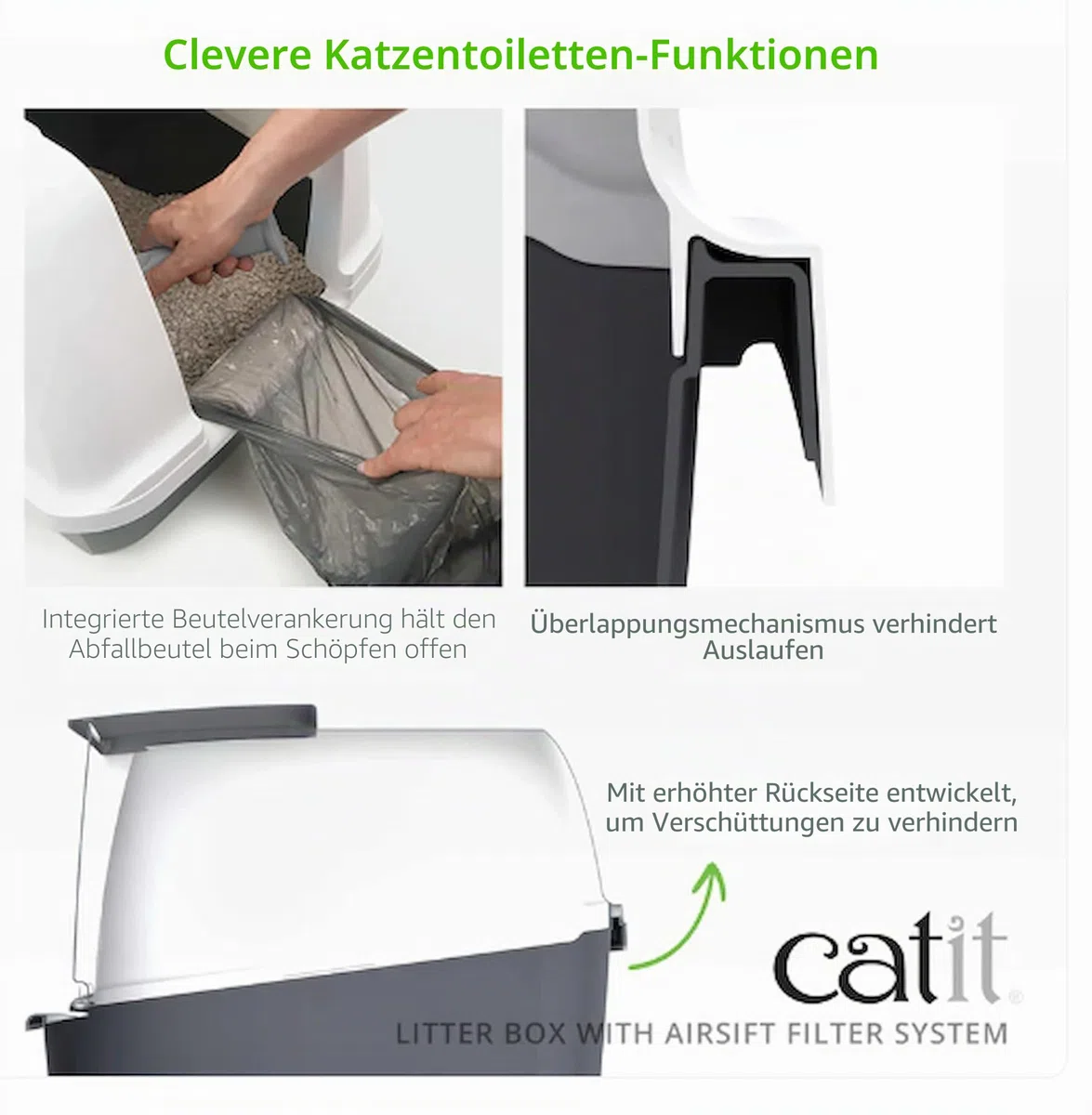Catit Jumbo Katzentoilette mit Abdeckung, Weiss/Grau