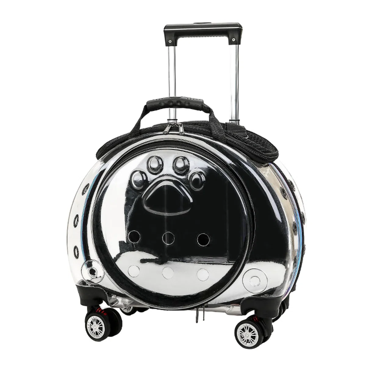 Katzentragetasche mit leisen Rädern, Rolltasche für Haustiere mit transparenten Belüftungslöchern, tragbarer Hunderucksack, Reisetragersitz für Katzen/Hunde, Haustier-Trolley-Tasche für Reisen, Orange