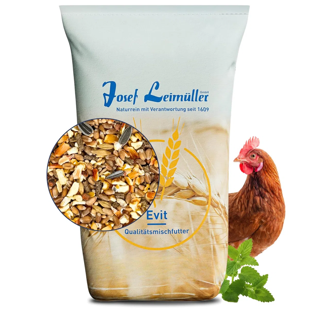 Leimüller Anti-Stress Hühnerfutter gegen Milben 25kg Hühner Legehennen Eier | Mit Zitronenmelisse & Magnesium, reduziert Aggressivität, Körnerfutter, 100% gentechnikfrei