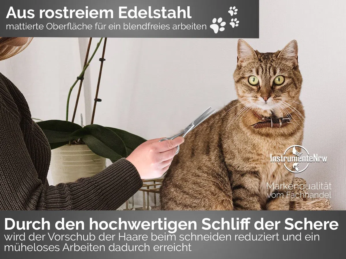 Fellschere aus Solingen Effilierschere Hunde-Schere mit 2-Seitiger Zahnung Ausdünnschere Made in Germany Fell Haarschere mit Scharfem Schnitt für Hunde Katzen zum Ausdünnen des Tierfells (13,97 cm)