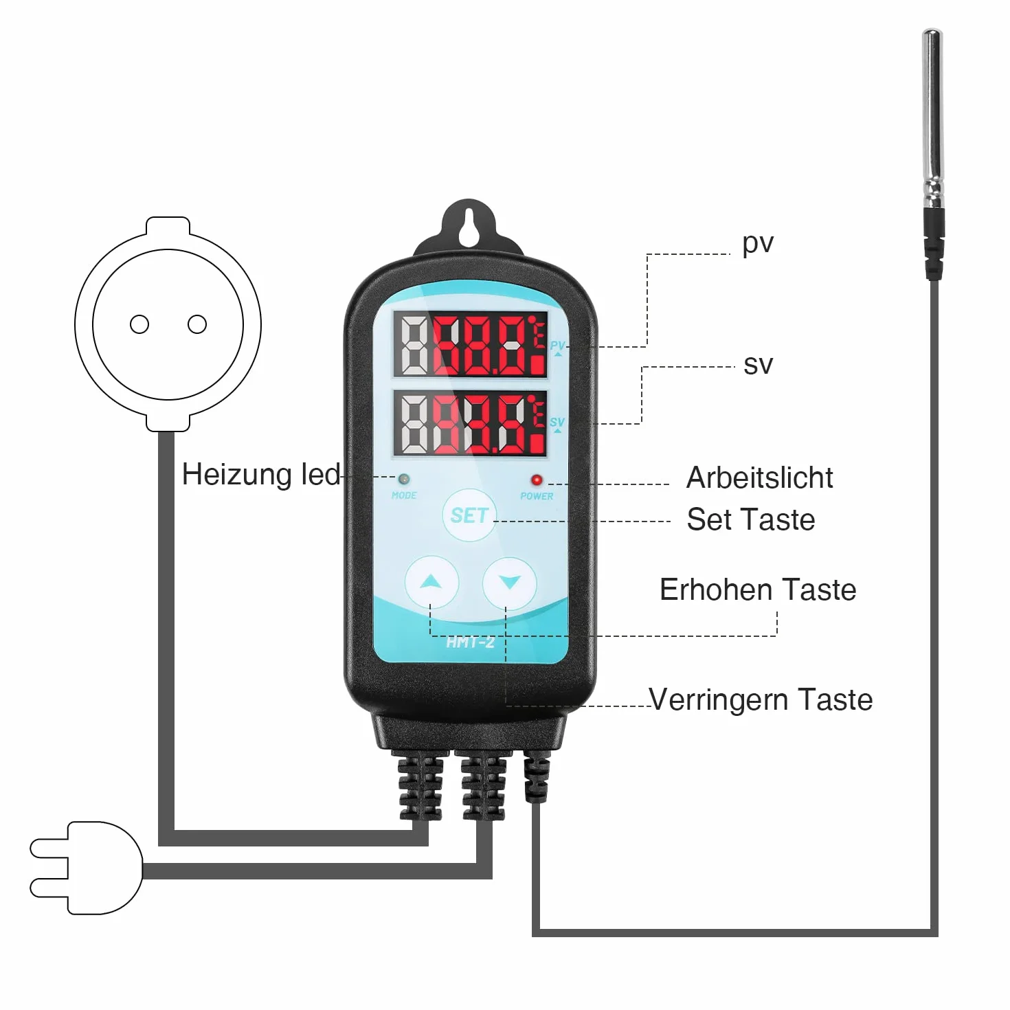 Temperaturregler mit fühler,230V Thermostate Er ist Plug and Play,Heizen Kühlen Temperaturschalter für Aquarium Terrarium Gewächshäusern