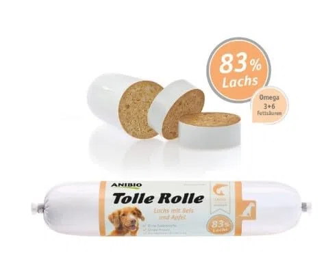 Anibio 8 x Tolle Rolle Ente 400g | Nassfutter für Hunde | Single Protein | Getreidefrei | mit Apfel und Feldsalat | Geprüfte Qualität | Ohne Zusatzstoffe | Gut Portionierbar