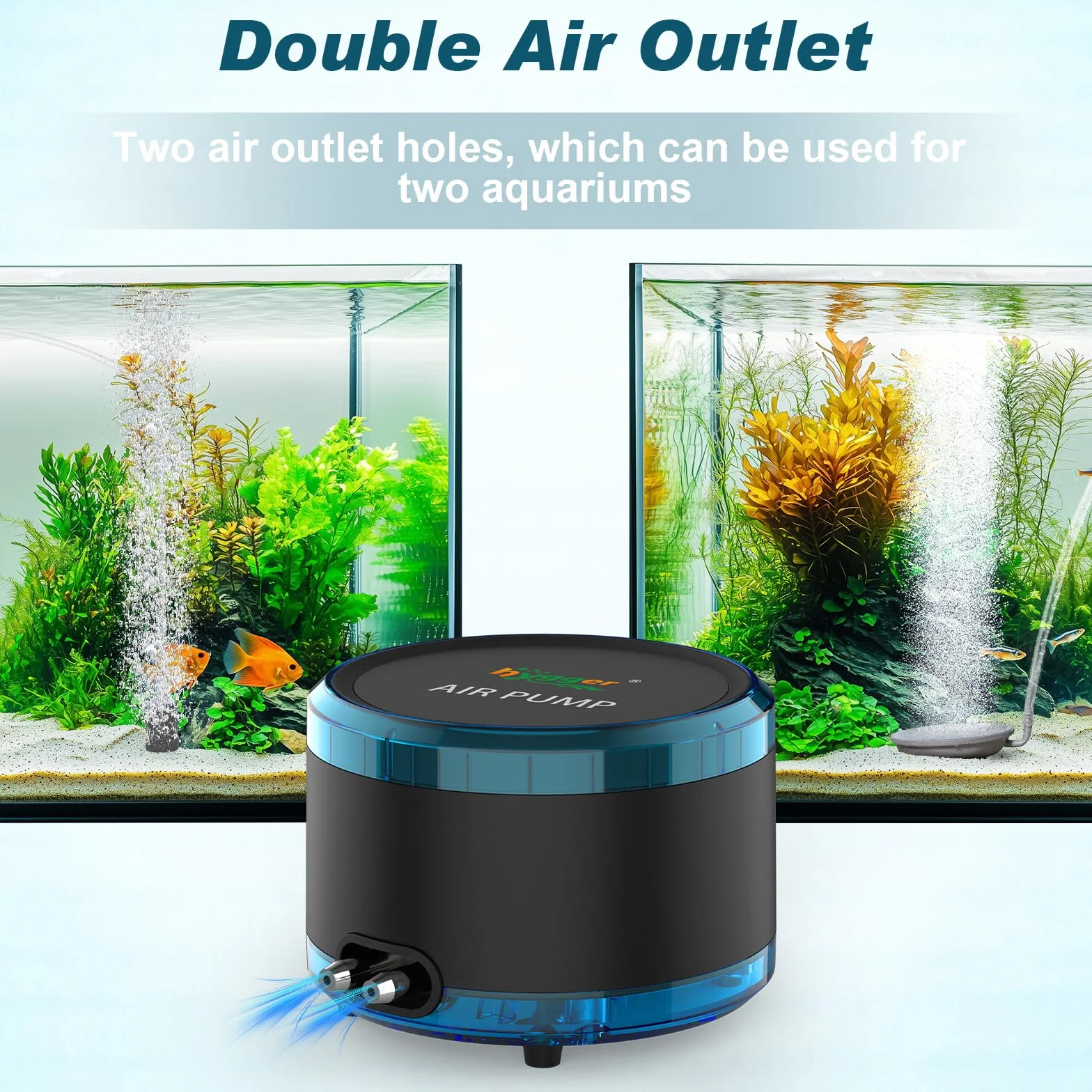 hygger 4W Aquarium Luftpumpe, 900L/H Dual Outlet Powerful Fish Tank Air Pump, Einstellbarer Aquarium Oxygenator up to 450L Aquariums