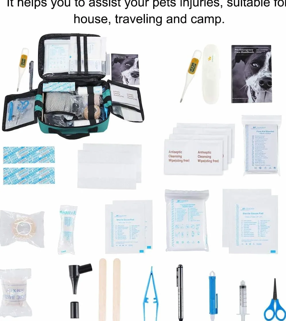 Erste-Hilfe-Set für Haustiere für Hunde, Katzen, Kaninchen und andere Tiere, mit Thermometer, Spritze, Otoskop, perfekt für die Pflege zu Hause und Notfälle auf Reisen im Freien