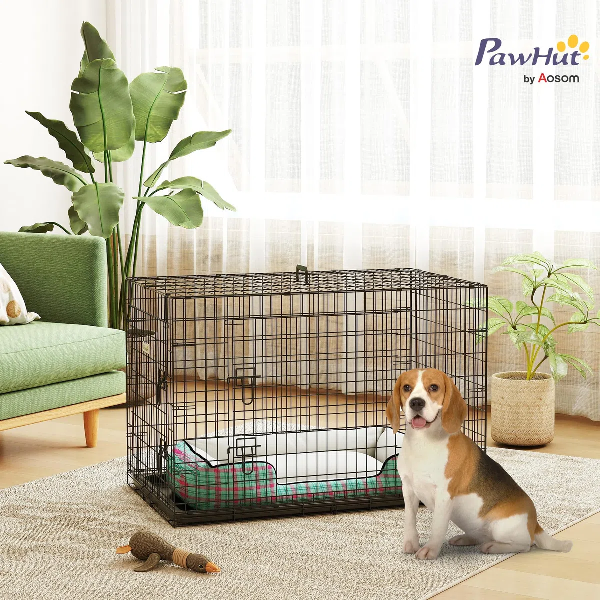 PawHut Hundekäfig Transportkäfig Drahtkäfig Hundebox Transportbox Reisebox mit 2 Türen Schwarz 91x61x67 cm