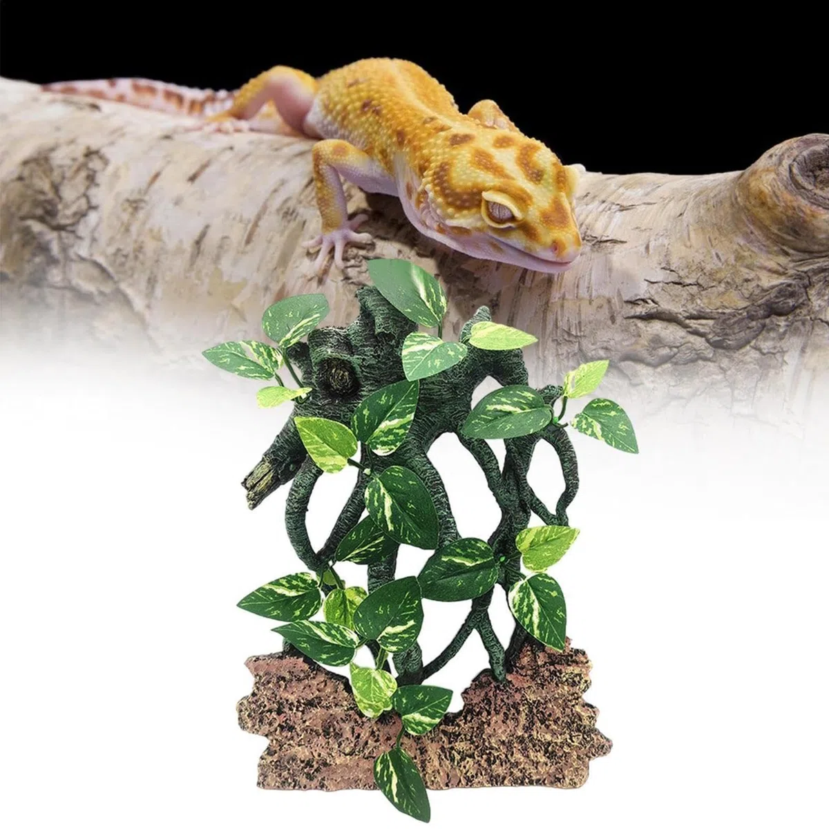 Reptilien Kletterzweig Saugnapf Baum mit Blättern Flexibel Lebensraum Natur Gehege Zubehör Schlange Bartagame Terrarium Dekoration