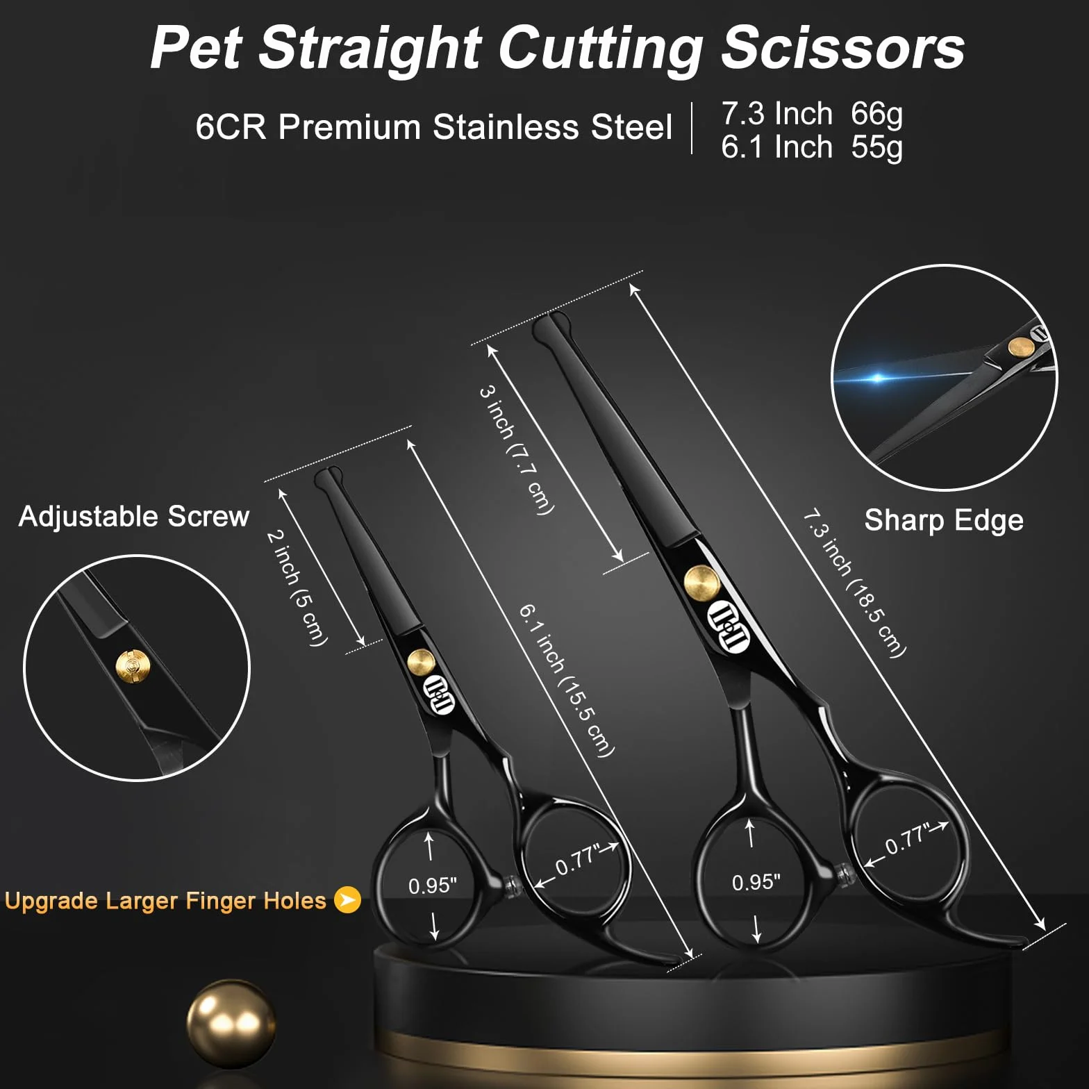 CIICII Hundeschere, 7 Zoll Profi Fellschere Hunde Set mit Runder Sicherheitsspitze (Katzen Hundepflege Effilierschere & Gebogene & Gerade Haarschere) für Fellpflege Hund Katze Haustier (Schwarz)