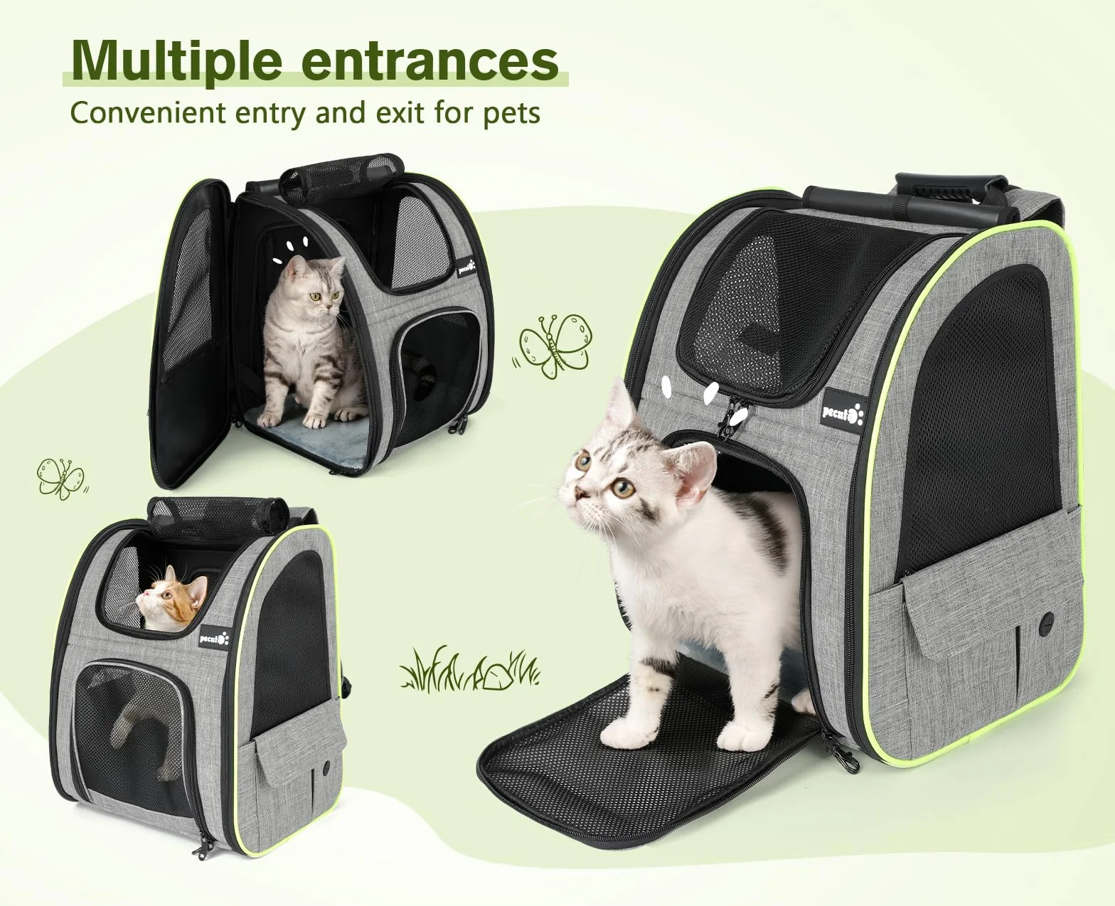 pecute Haustier Rucksack mit Netzfenster XL für 6-10 kg, Erweiterbarer Platz, Tragbare & Faltbare Katzentasche mit Vorhang Oben, Atmungsaktive Hundetasche, Wasserdichtes Oxford-Tuch, Ideal für Reisen