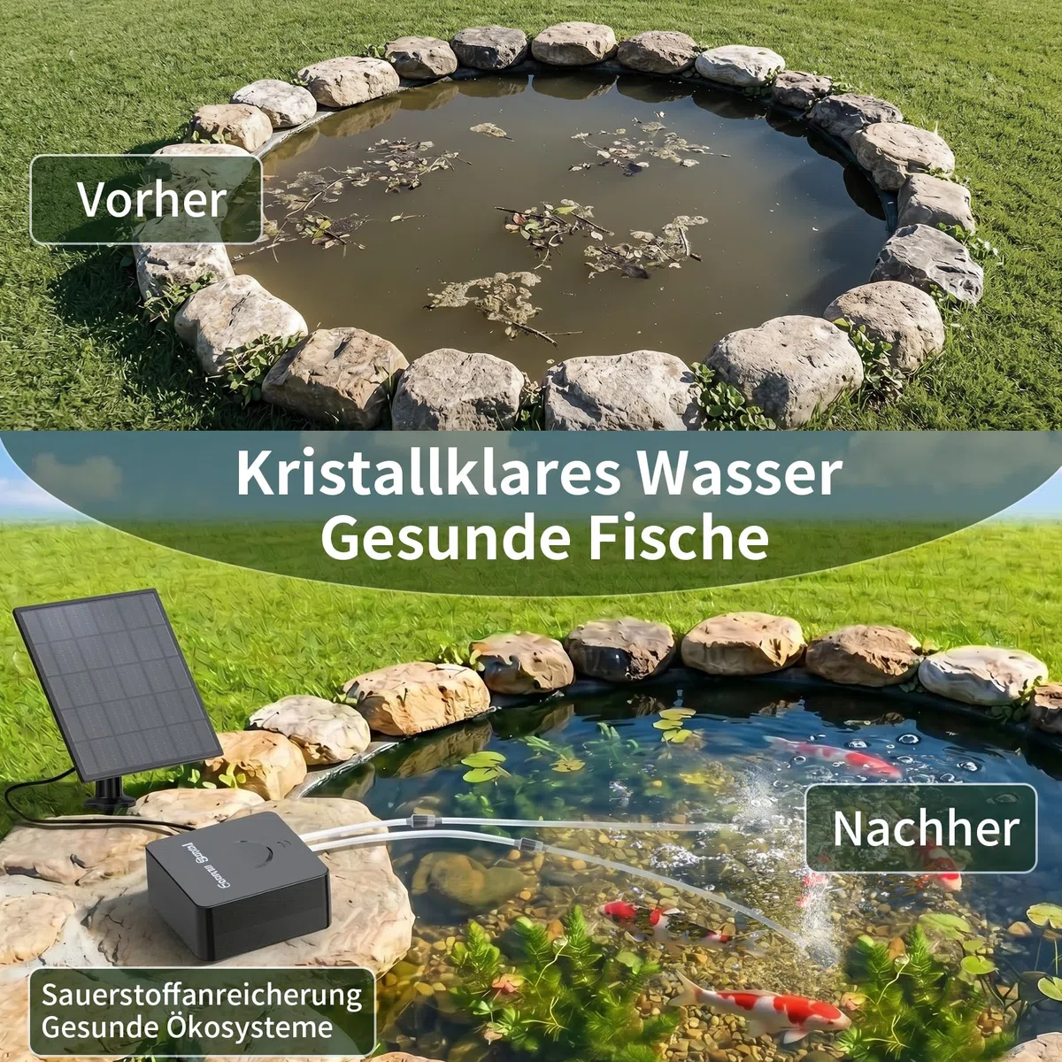 Forever Speed Solar Teichbelüfter mit Akku Leise, Auto Energieeinsparung Sauerstoffpumpe für Kleiner Teich Aquarium, Aufladbar Teichbelüfter Solar USB Doppelladen