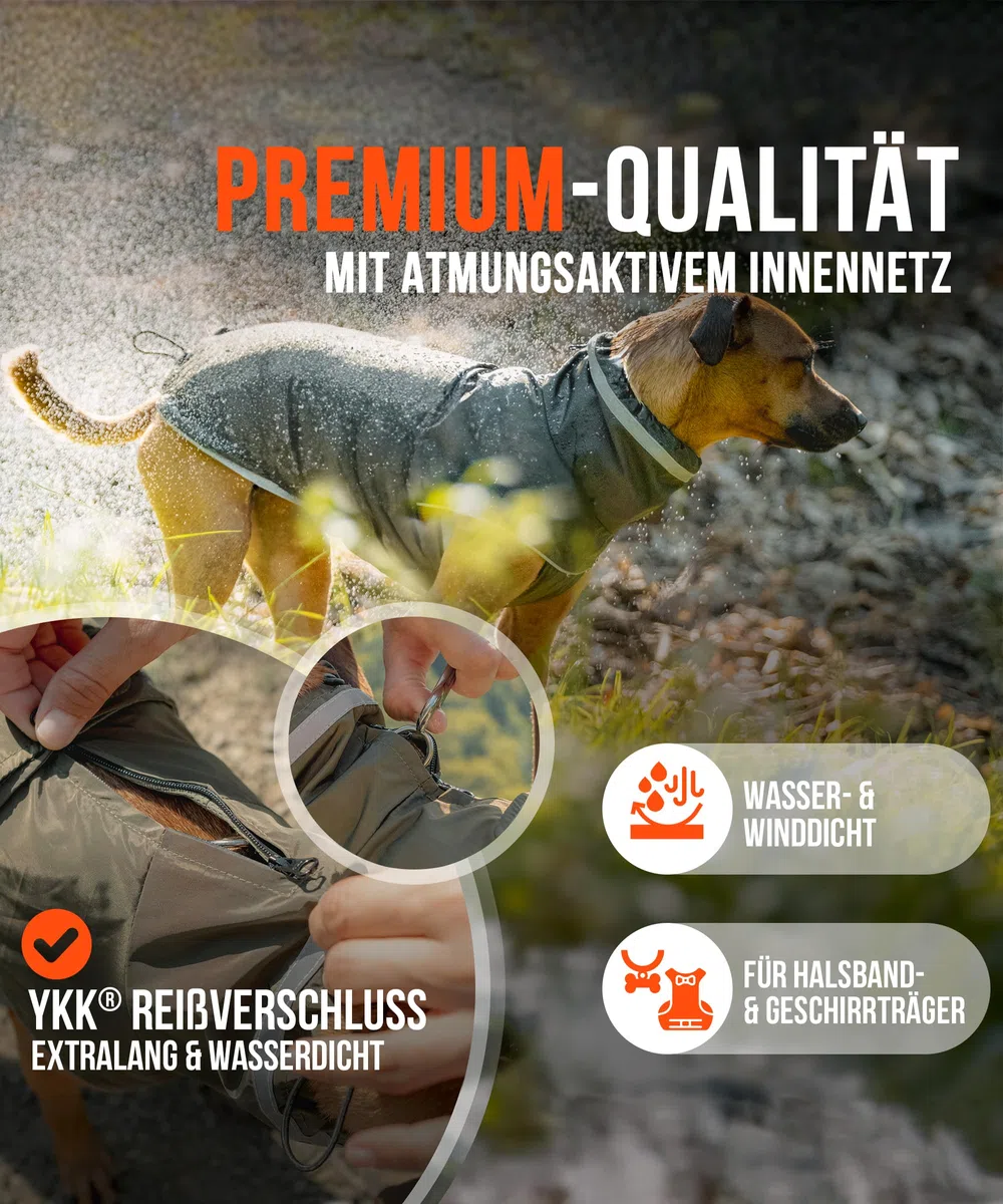 Hunderegenmantel London I Mit extra langem YKK® Reißverschluss für Halsband & Geschirr I Für kleine, mittlere & große Hunde I Wasserdicht & Maschinenwaschbar I Regenmantel für Hunde (45)