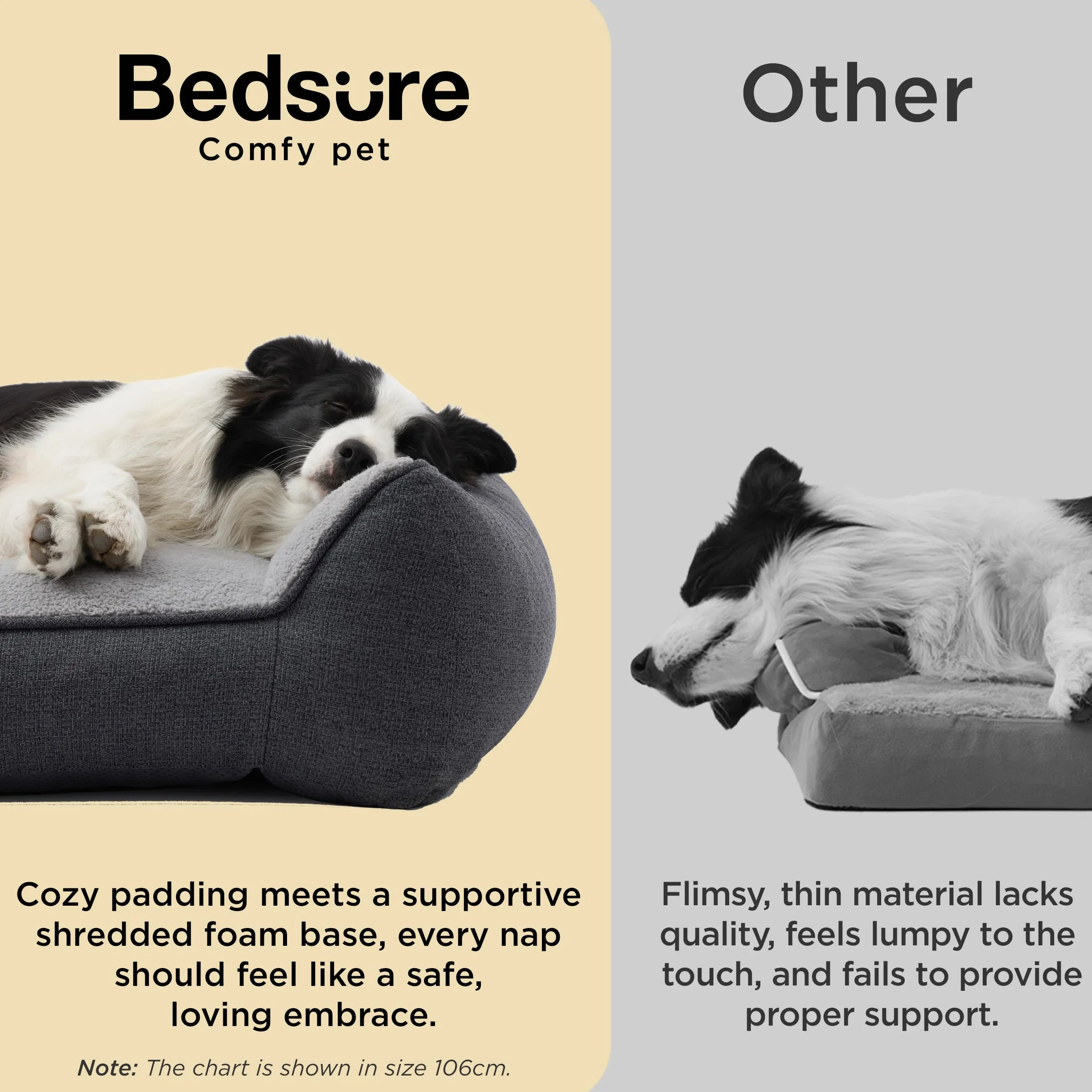 BEDSURE ergonomisches Hundebett Grosse Hunde - 122x89x25cm extra Dickes & druckentlastendes Hundesofa mit wasserdichter & wasschbarer Hülle, rutschfestes Bett mit weichem Sherpa-Plüsch, dunkelgrau