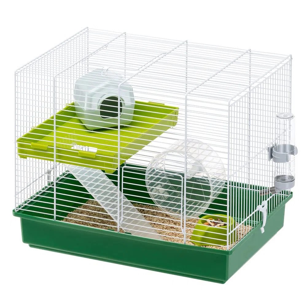 Ferplast Hamsterkäfig, Nagerkäfig Hamster Duo, Kleintierkäfig, 2 Etagen mit Rampen Hamsterzubehör inklusive, 46 x 29 x h 37,5 cm.