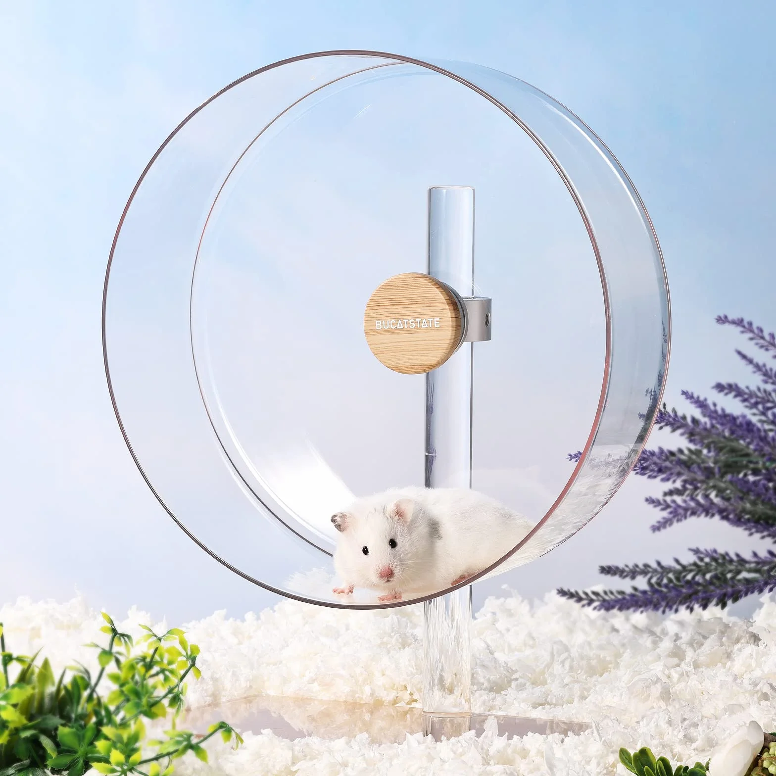 BUCATSTATE Laufrad Hamster, 32cm Acrylic Hamsterrad Leise mit Verstellbare Basis Hamster Spielzeug für Igel, Chinchillas, Roborowski Zwerghamster, Goldhamster, Rennmaus (Klar)