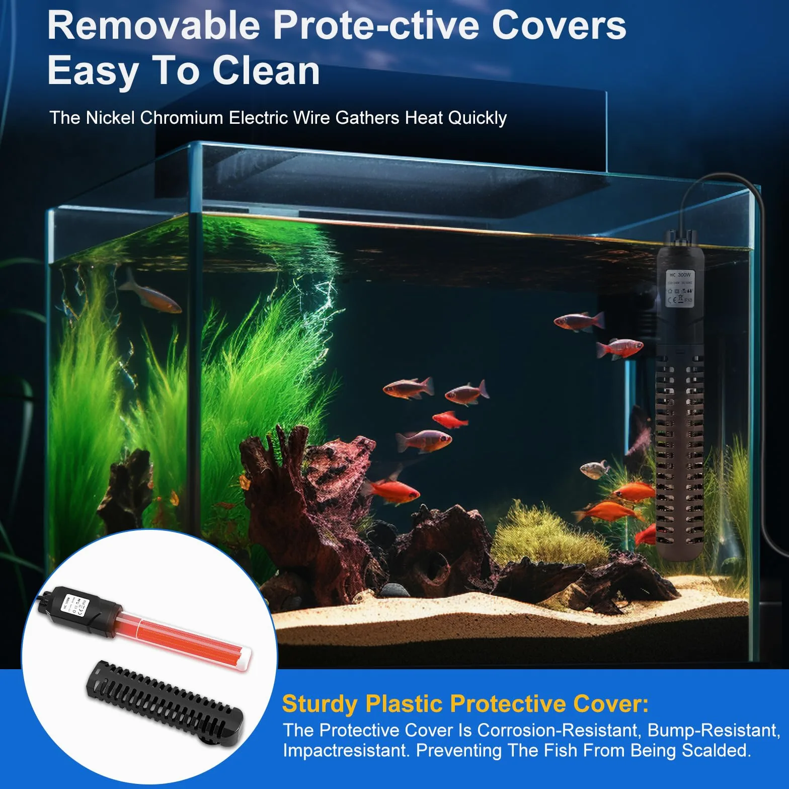500W Aquarium Heizung, Temperatur Einstellbare Aquarium Heizer mit LED-Digitalanzeige, Saugnäpfen und Übertemperaturschutz, Thermostatheizung für Fischtanks und Aquarium 50L-400L (500W)