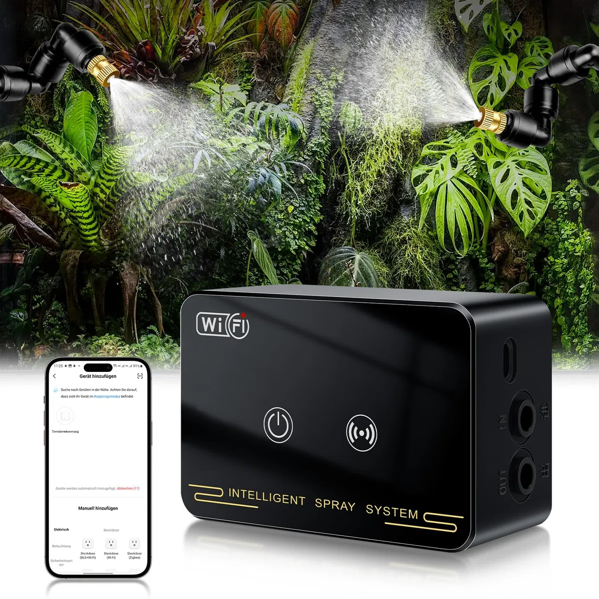 Beregnungsanlage Terrarium, 2025 WiFi Neues Luftbefeuchter Terrarium, Mobiltelefonsteuerung Intelligentes Reptilien Benebelungssystem Kann um 360° Gedreht Werden