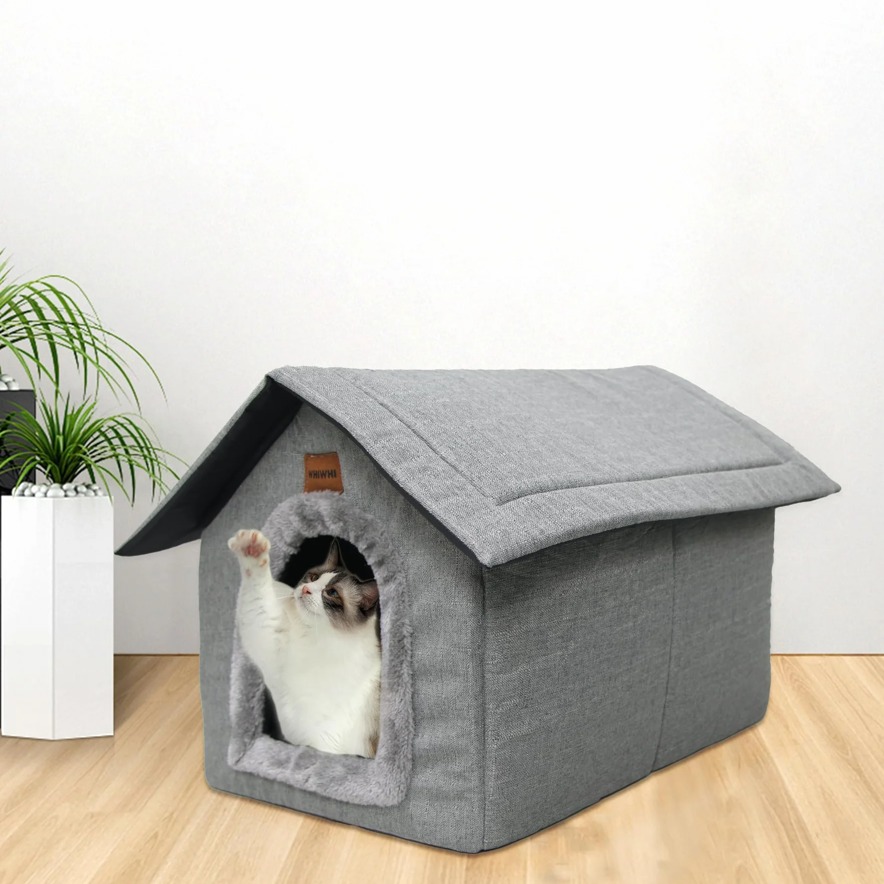Hundehütte Hundehöhle mit Abnehmbarem Plüschkissen Katzenhöhle Haustierhaus Warmes Und Gemütliches Hundehaus Katzenhaus 35x30x35cm