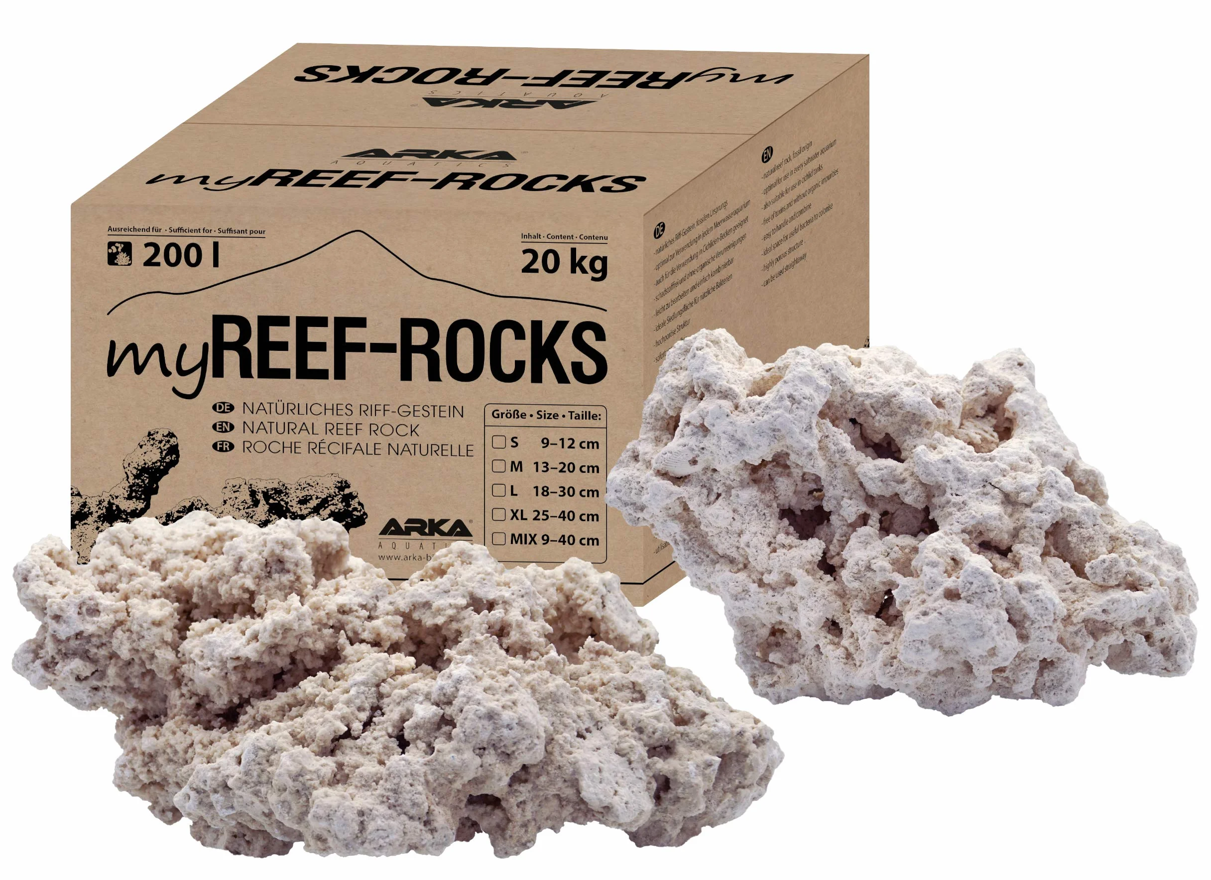 ARKA Riffgestein Aquarium 13–20 cm / 20 kg – natürliches Aragonit-Riffgestein für Meerwasseraquarien – porös, schadstofffrei & ideal für Korallen und Bakterien myREEF-Rocks