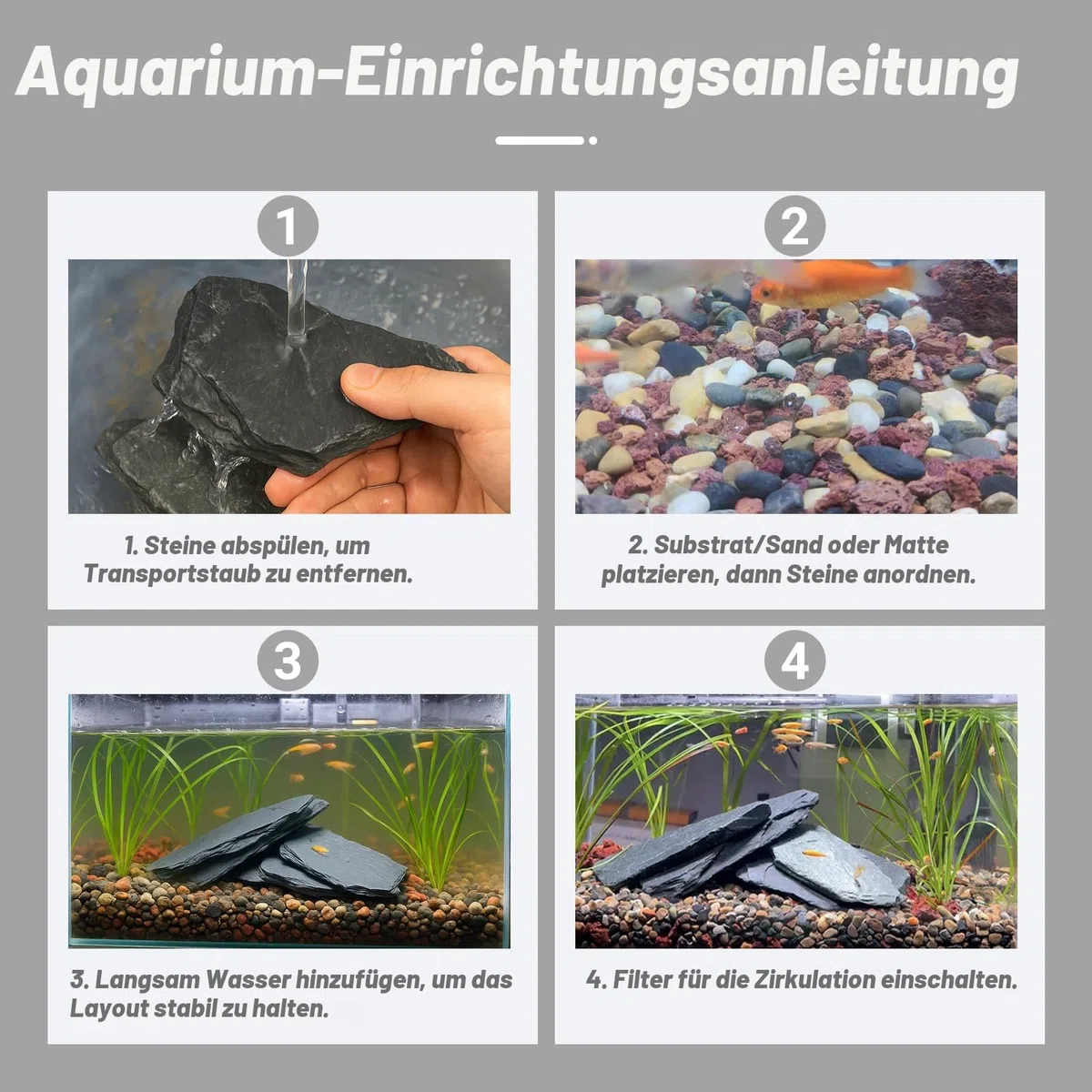 Unocho Natürliche Schiefersteine Reptilien Sonnenplattform 4,5kg Aquarium Steine für Aquascaping, Aquarien, Terrarien, Paludarien, Tabletop-Modelle, Miniatur- und Feengärten (5-15 cm)
